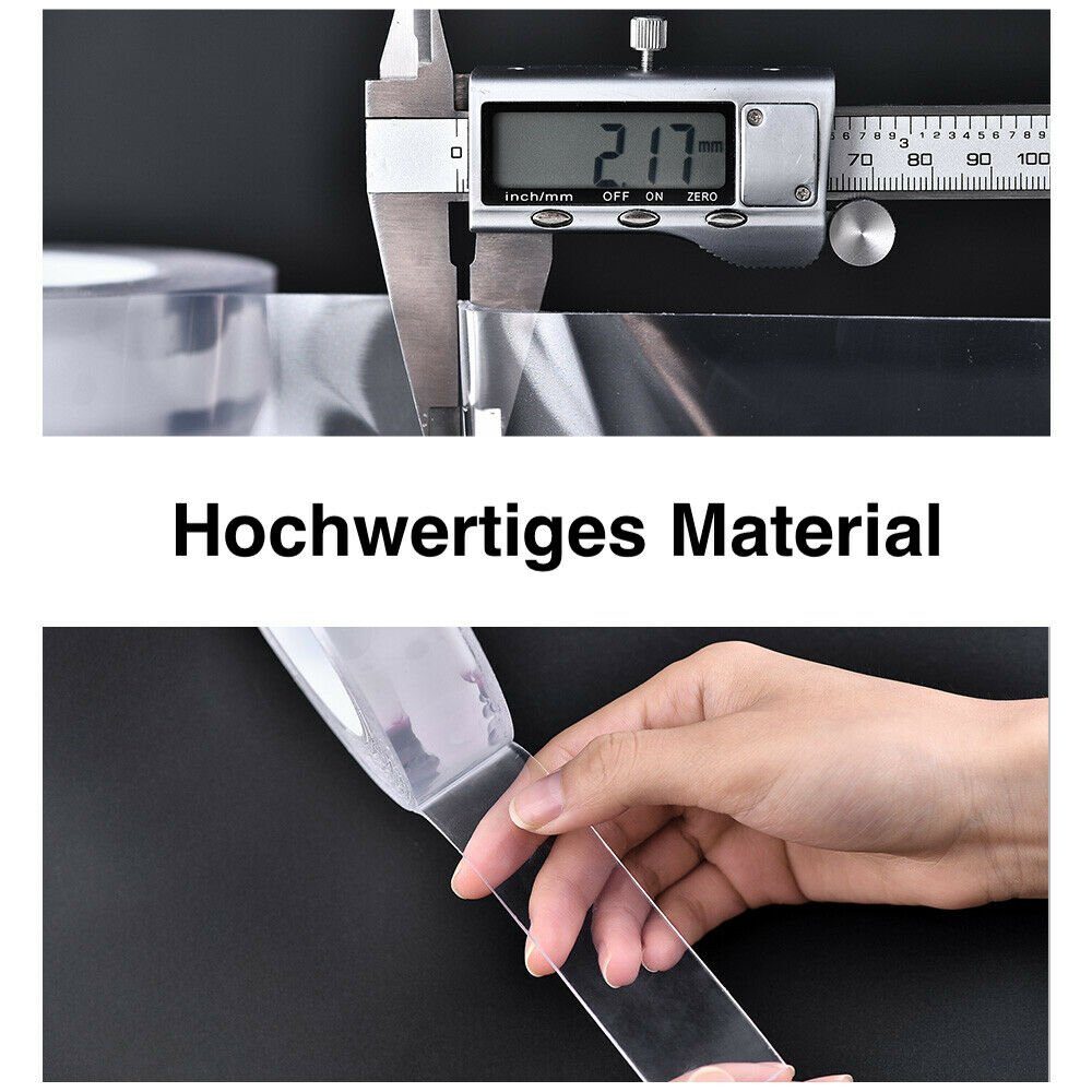 U.Uberlux Doppelklebeband Doppelseitiges Klebeband wiederverwendbar transparent Montageband