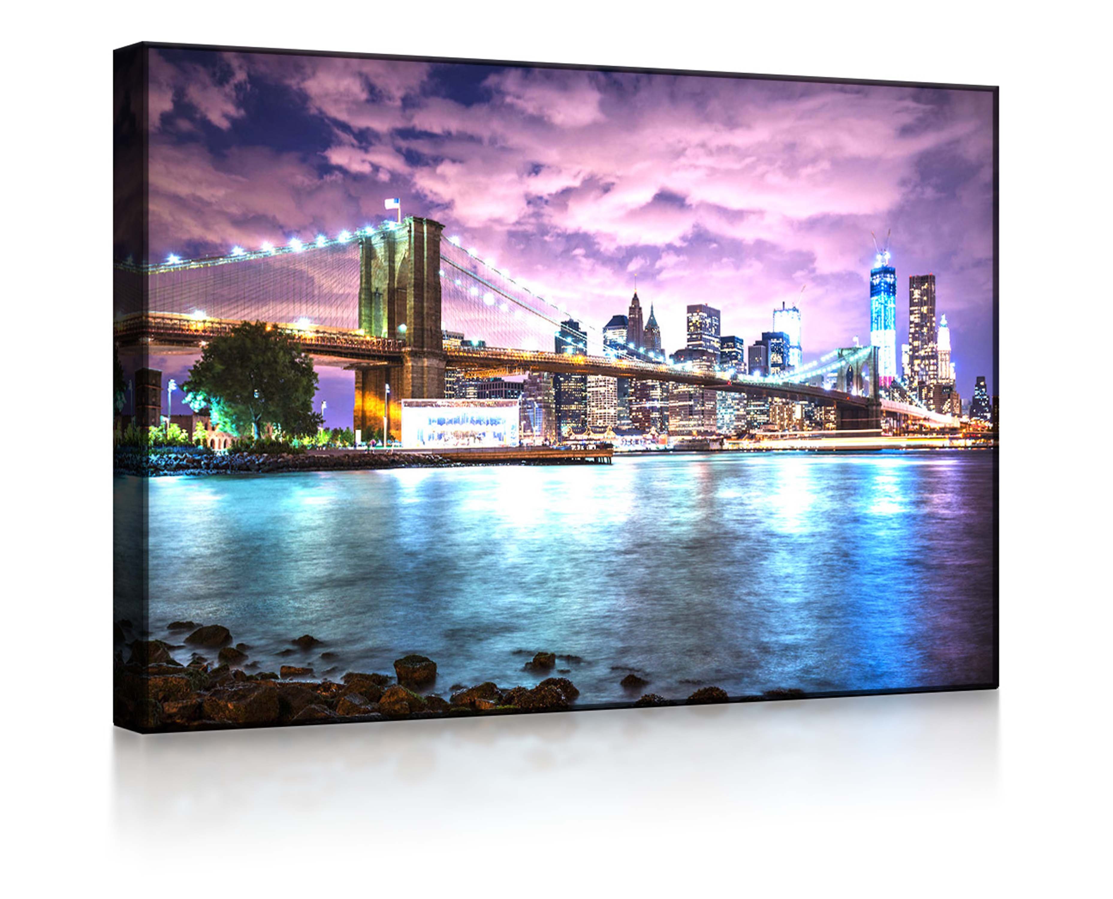 lightbox-multicolor LED-Bild New York Skyline mit Brooklyn Bridge front lighted / 60x40cm, Leuchtbild mit Fernbedienung