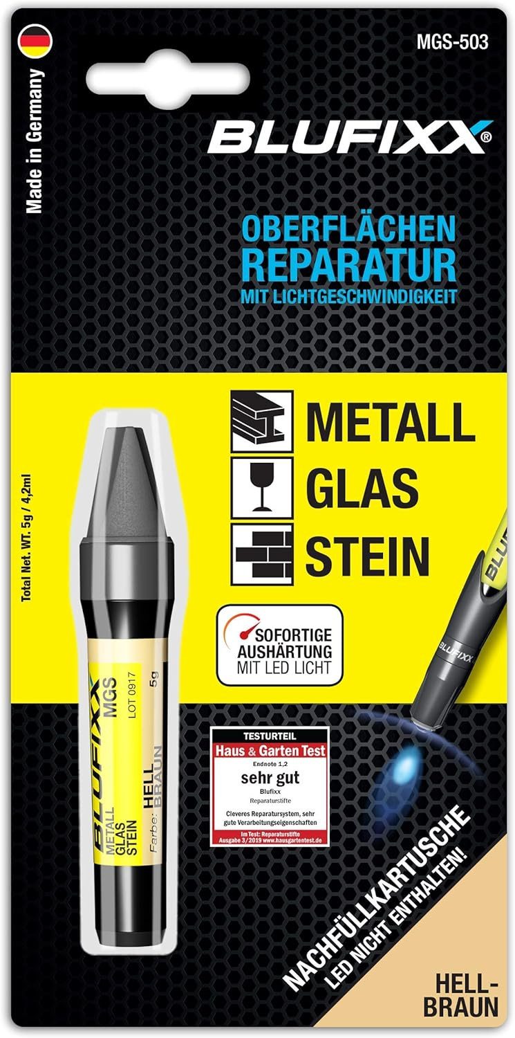 Blufixx Reparatur-Set Kartusche Smart-Repair Metall/Glas/Stein Hellbraun 5g