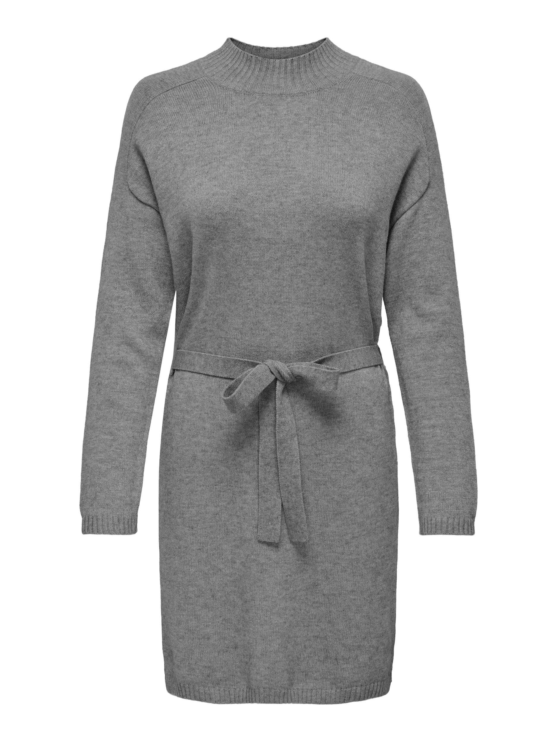 Top-Verkaufskampagne ONLY Strickkleid Medium Grey L/S BELT Melange ONLLEVA DRESS EX KNT