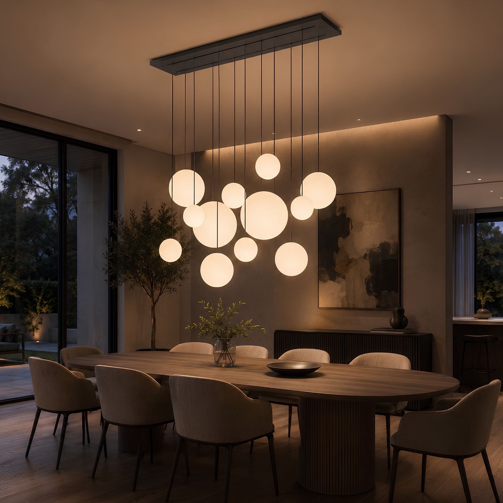 s.luce Pendelleuchte Orb Esszimmerlampe 12-flammig 160cm 2-reihig