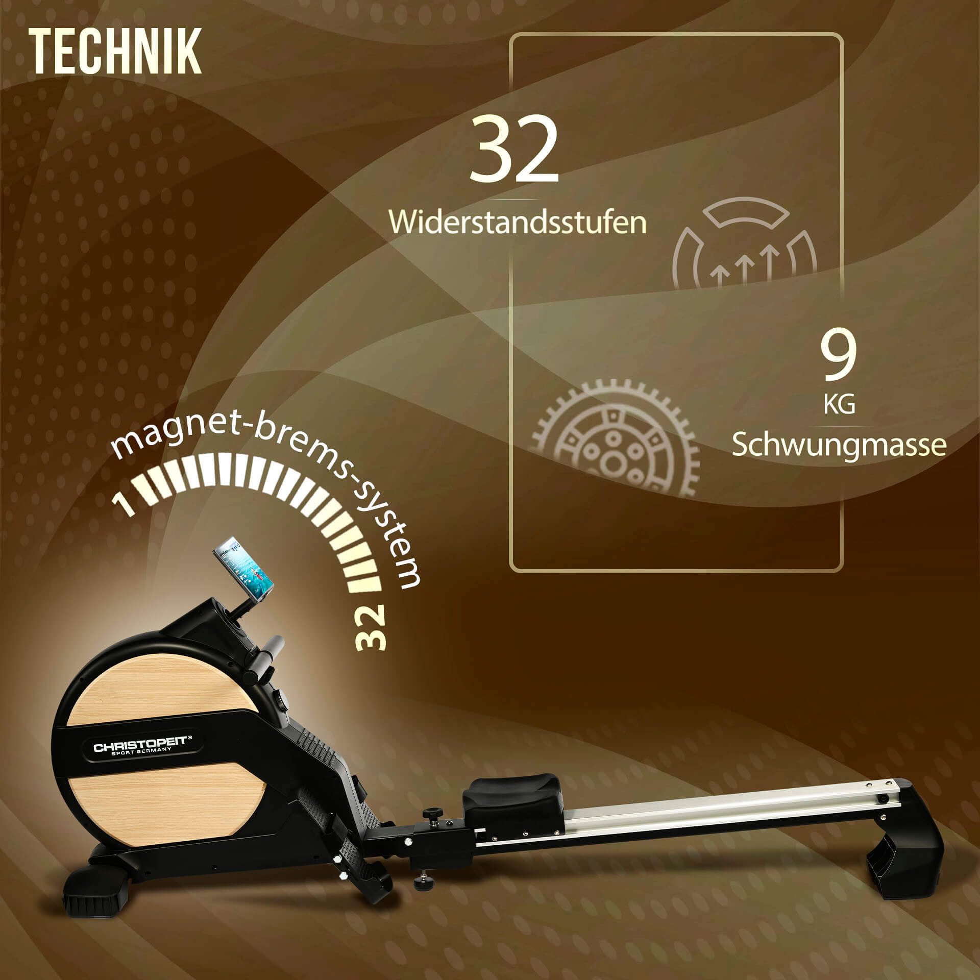 Christopeit Sport® Ruderzugmaschine Vico (150 kg max. Benutzergewicht, Kinomap-App kompatibel, Sport), Rudermaschine, klappbar