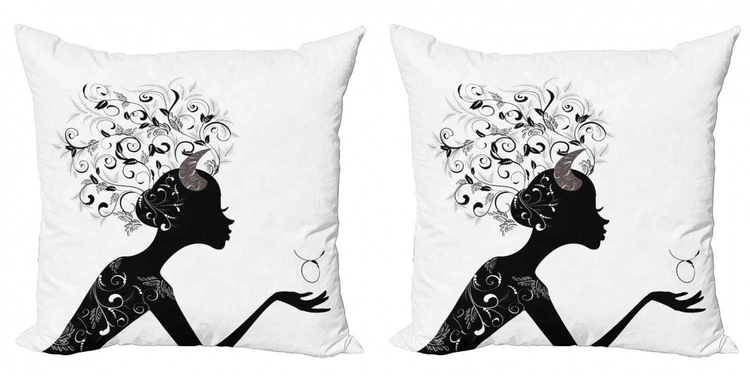Kissenbezüge Modern Accent Doppelseitiger Digitaldruck, Abakuhaus (2 Stück), Sternzeichen Stier Floral Black Girl
