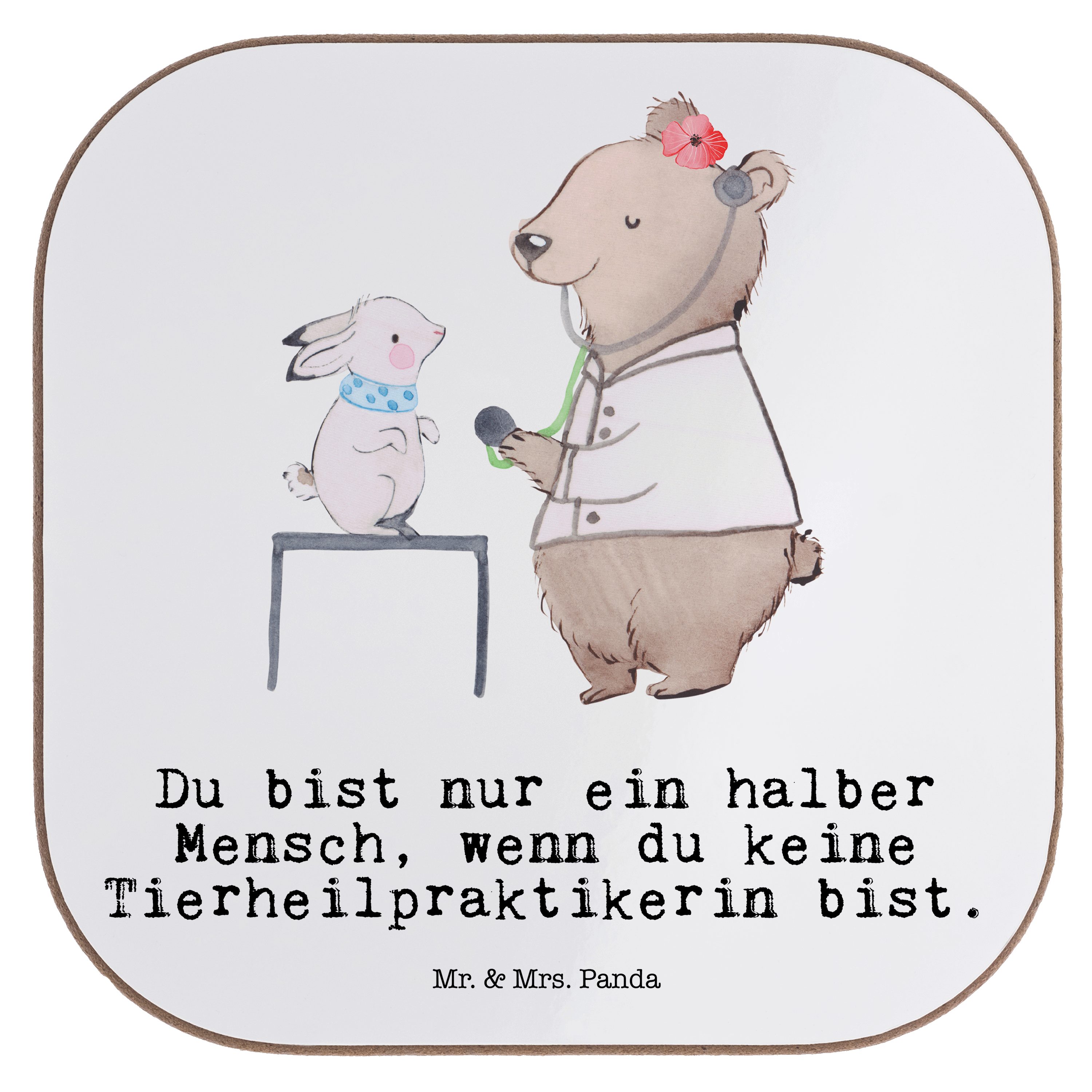 Mr. & Mrs. Panda Getränkeuntersetzer Tierheilpraktikerin mit Herz - Weiß - Geschenk, Glasuntersetzer, Bier, 1-tlg.
