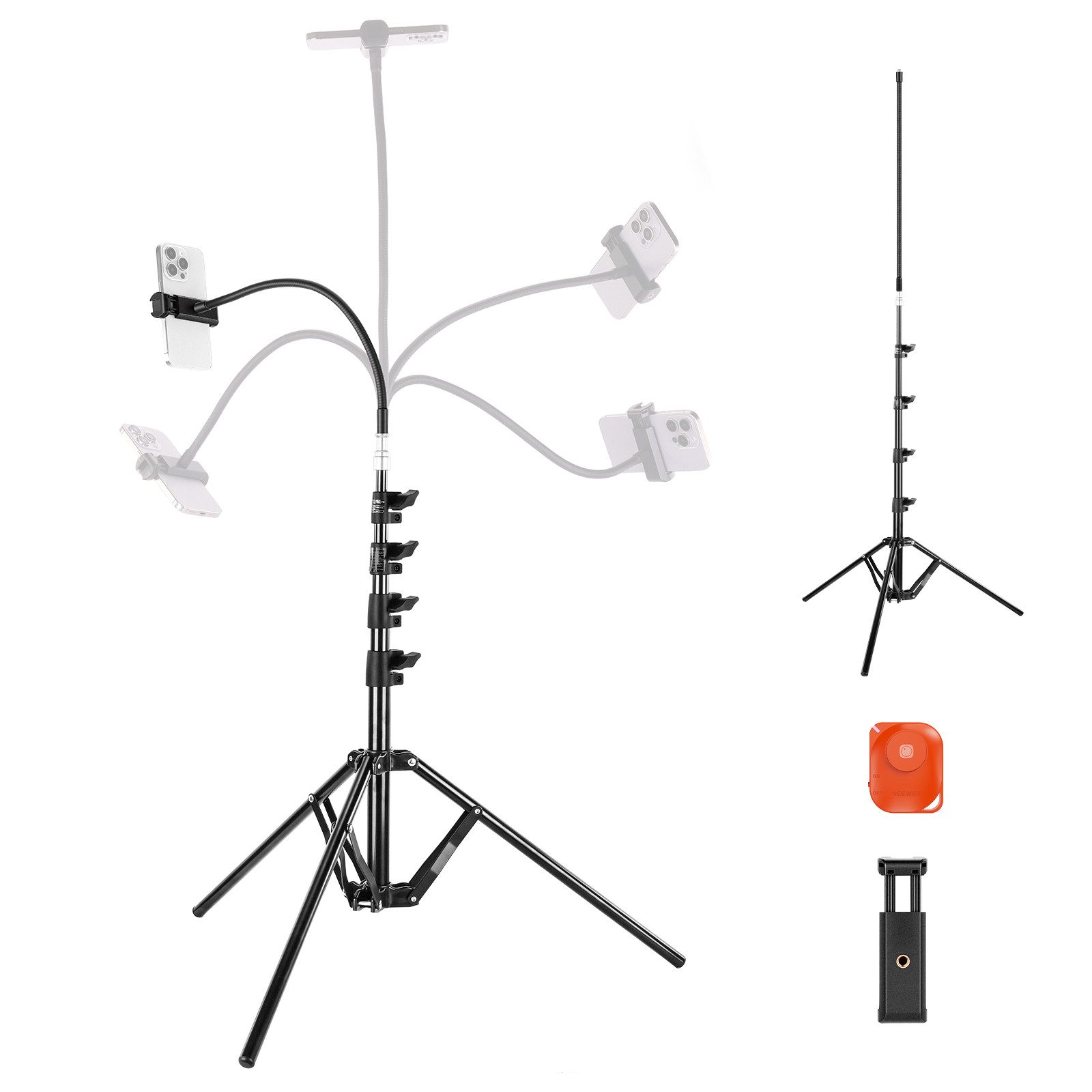 Neewer ST014 Smartphone Stativ Stand mit flexiblem Arm und umkehrbaren Beinen Dreibeinstativ (Aluminium Handyhalterung Clip für Schreibtisch Nachttisch)