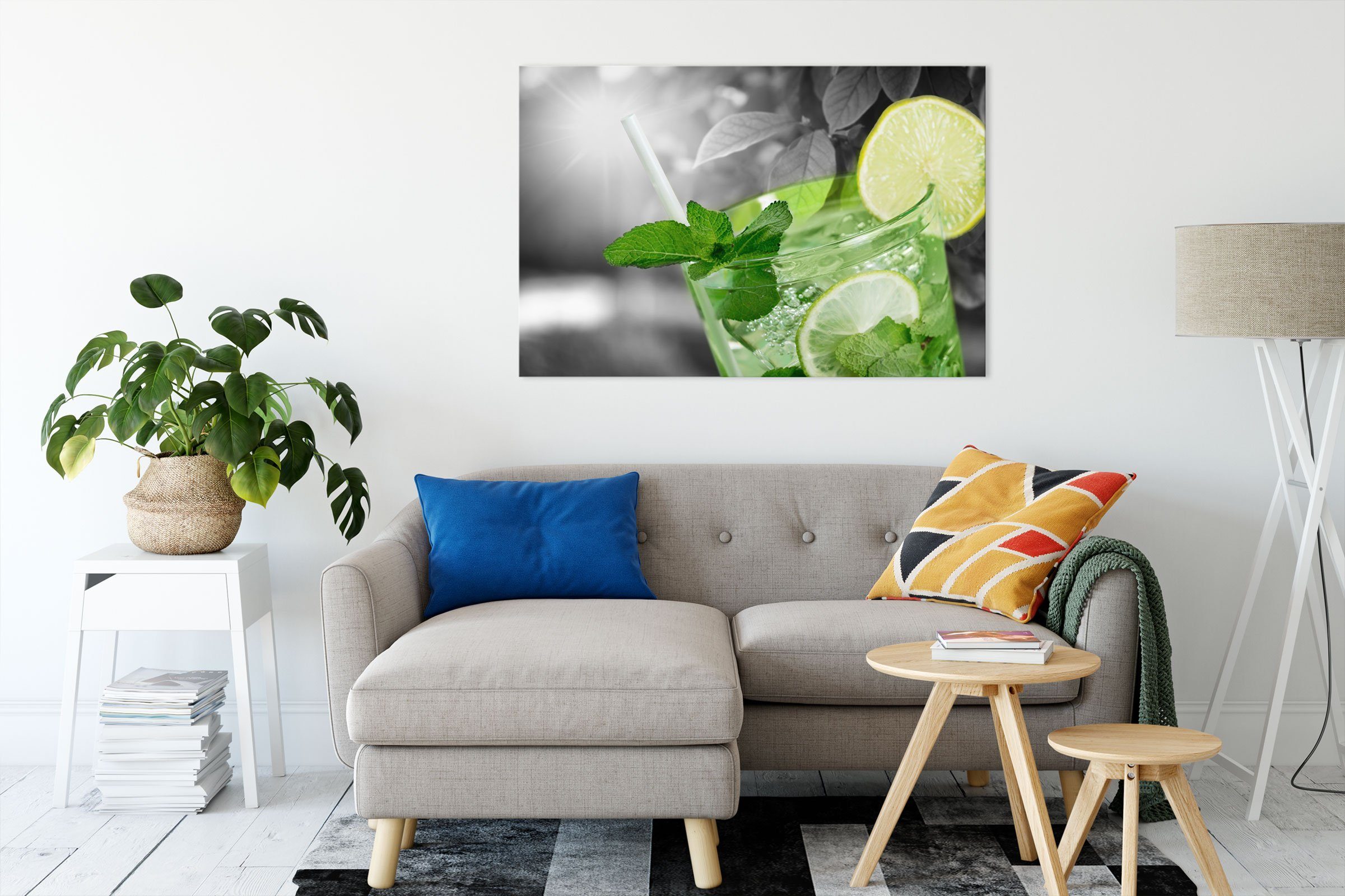 Pixxprint Leinwandbild Erfrischender Mojito Cocktail, Erfrischender Mojito Cocktail (1 St), Leinwandbild fertig bespannt, inkl. Zackenaufhänger