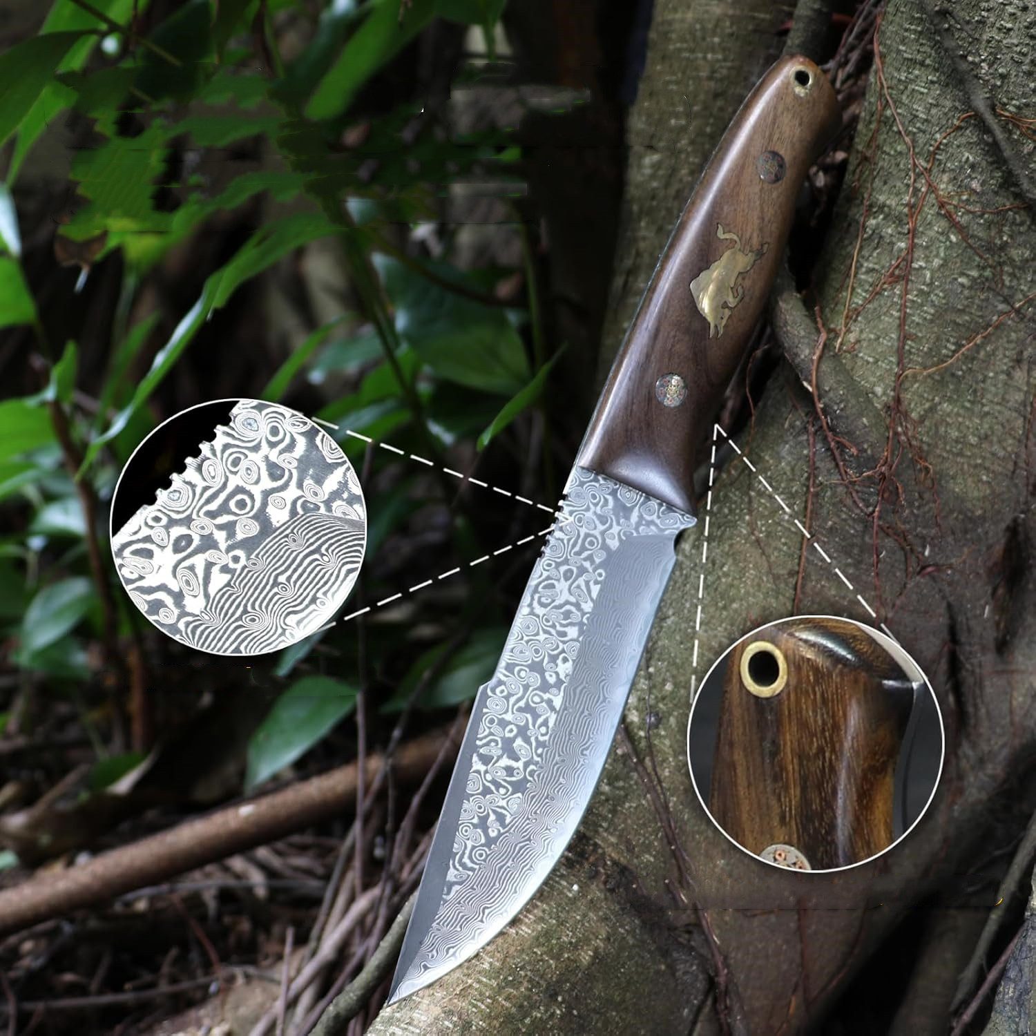 KingLux Damastmesser Damast Jagdmesser 77Lagen Damaszener Stahl Outdoor Bushcraft Messer – Bild 5 von 5