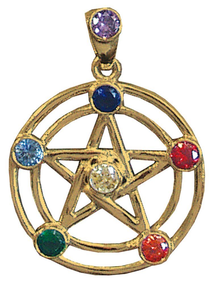 Saraswati Kettenanhänger Anhänger "Pentagramm" 7 Chakrensteine Messing