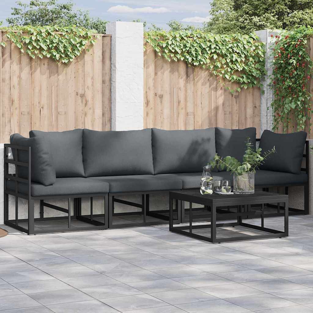 vidaXL Gartensofa, Gartensofa-set 4 pcs Schwarz Metall, Gartencouch