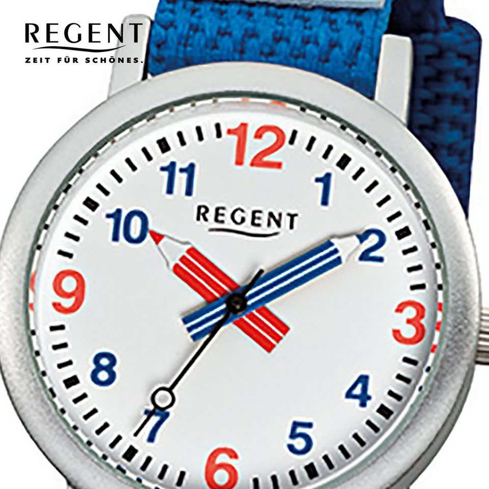 Regent Quarzuhr Regent Kinder-Armbanduhr blau Analog F-731, Kinder  Armbanduhr rund, klein (ca. 29mm), Textilarmband