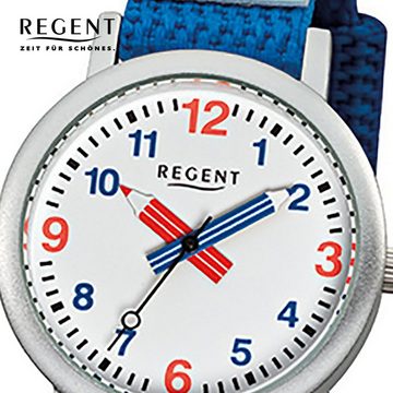 Regent Quarzuhr Regent Kinder-Armbanduhr blau Analog F-731, (Analoguhr), Kinder Armbanduhr rund, klein (ca. 29mm), Textilarmband