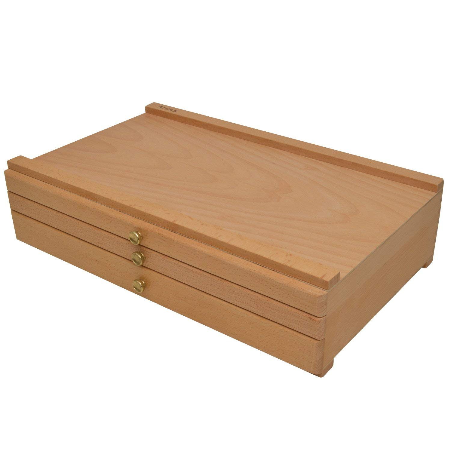 Artina Aufbewahrungsbox Malkoffer leer Troyes mit 3 Schubladen (BxTxH), 41x26x11cm, Utensilienkoffer Holzkoffer aus Buchenholz - Malkoffer