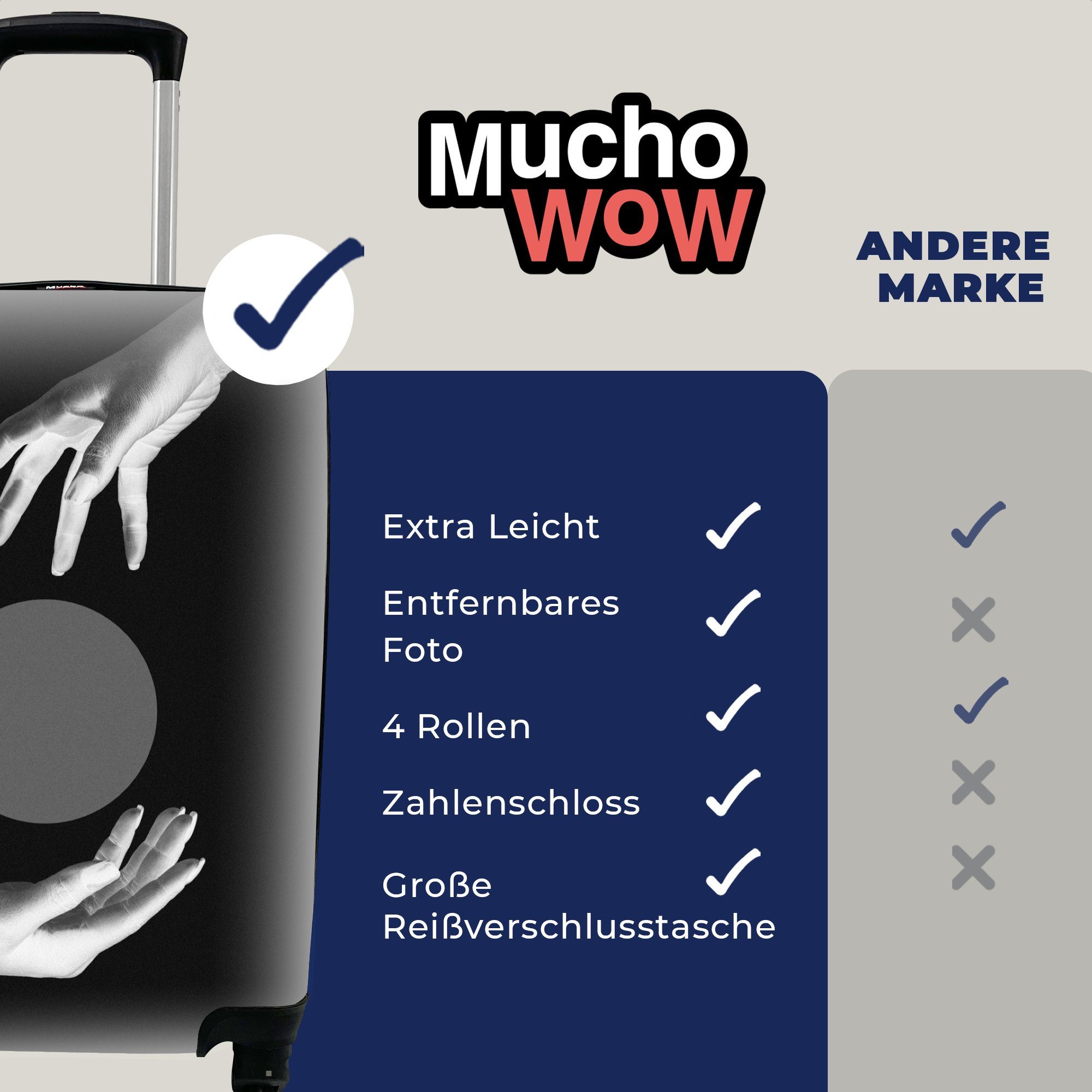 - für mit Trolley, Kreis, rollen, Reisetasche MuchoWow Handgepäck Hände Handgepäckkoffer 4 Ferien, Rollen, - Retro Reisekoffer