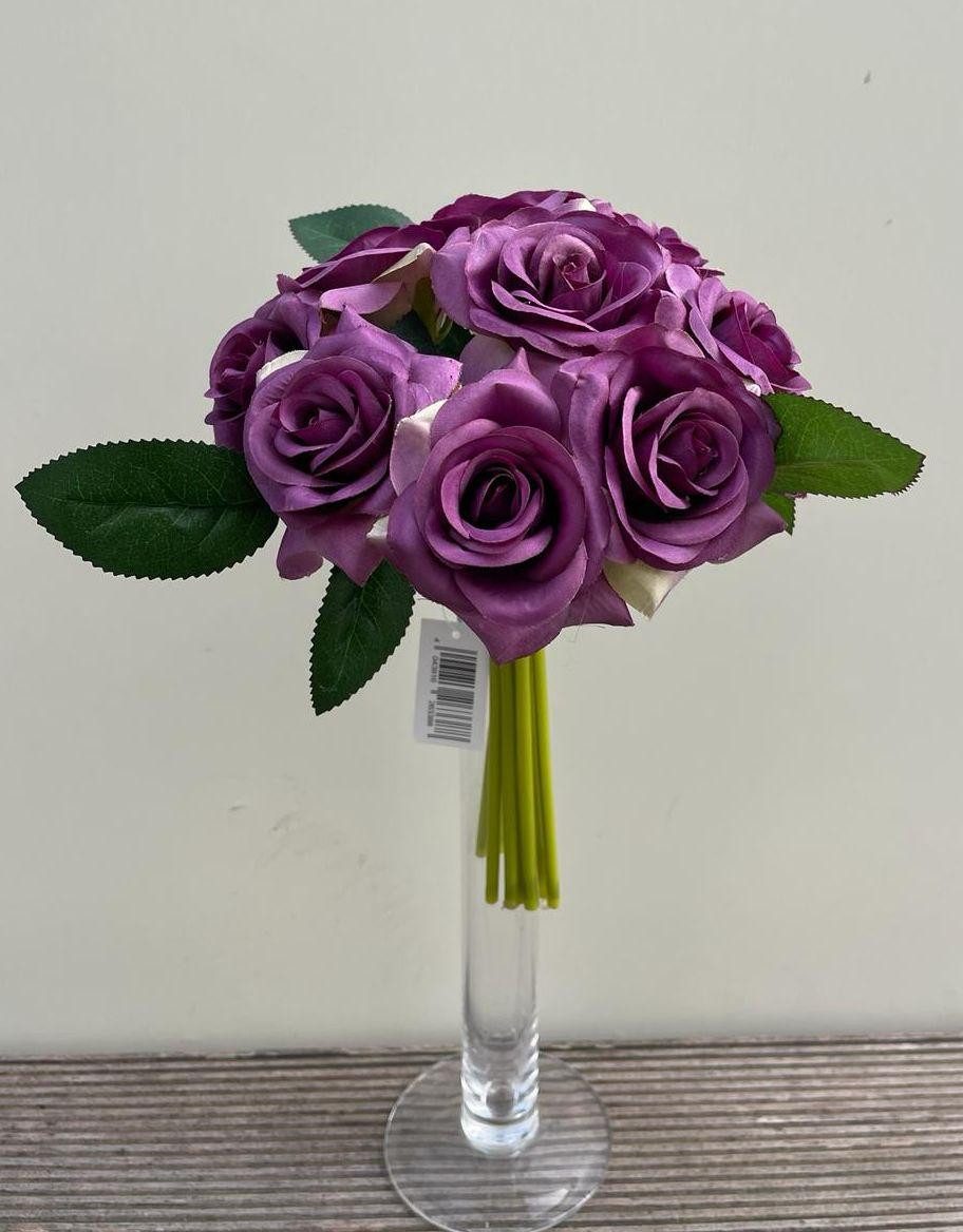 Kunstblumenstrauß Kunststrauß Rosen Gautam, dunkelviolett, 25cm Rose, artplants, Höhe 25.0 cm
