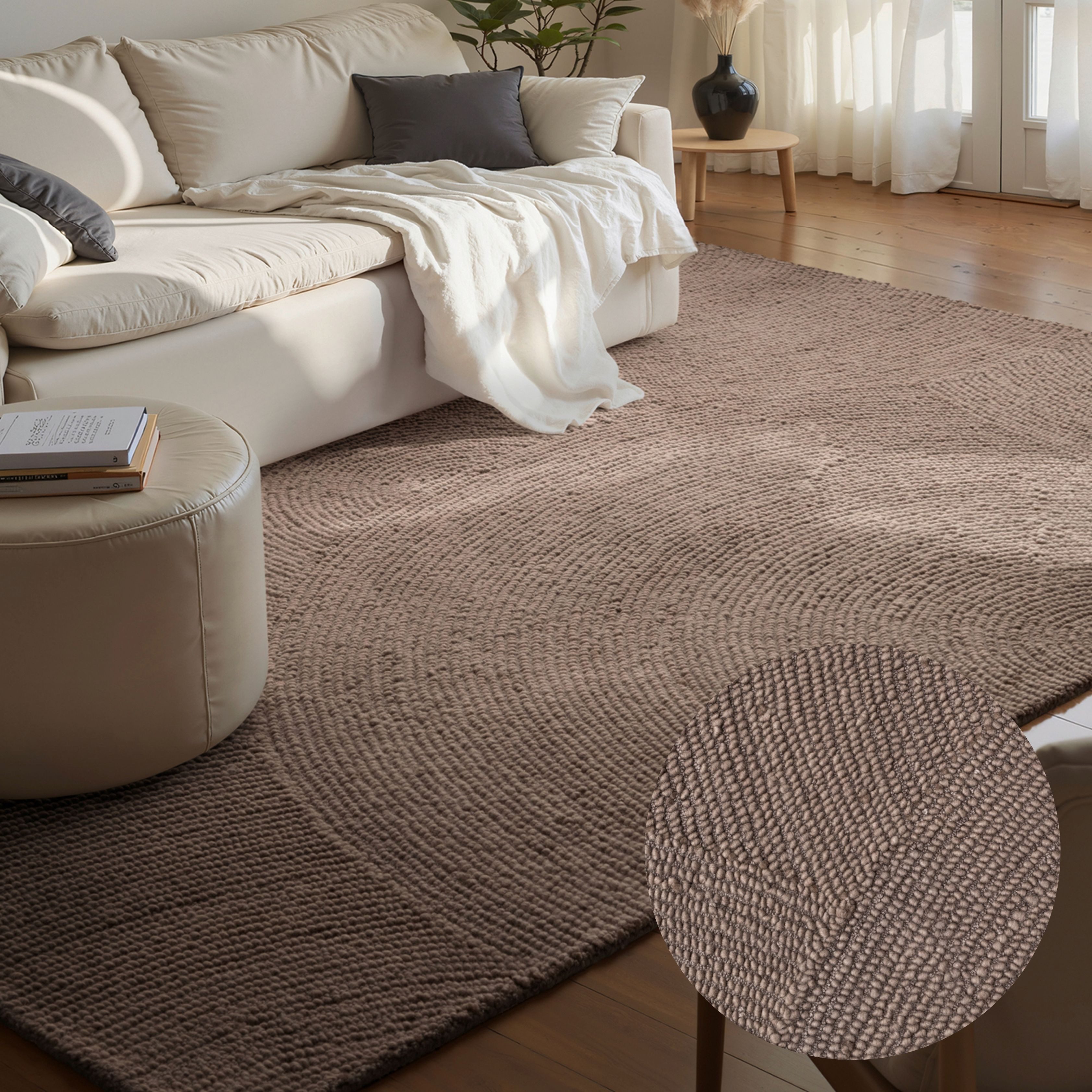 HANSE Home Wollteppich Calmio, auch als Läufer und in rund, rechteckig, Höhe: 18 mm, Handgetuftet, Wolle, Natur, Wohnzimmer, Schlafzimmer, Skandi, Hygge
