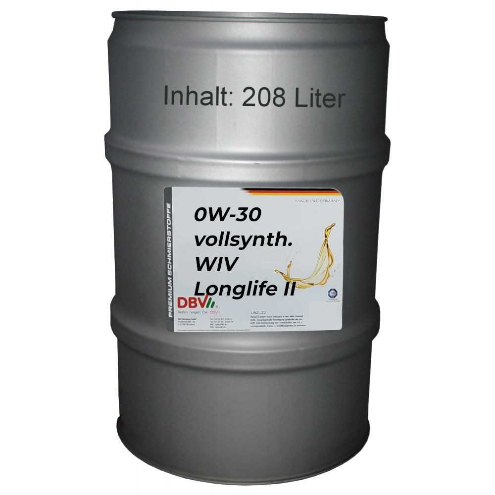 DBV Motoröl DBV 0W/30 vollsynthetisch für VW WIV Longlife II 208-Liter-Fass