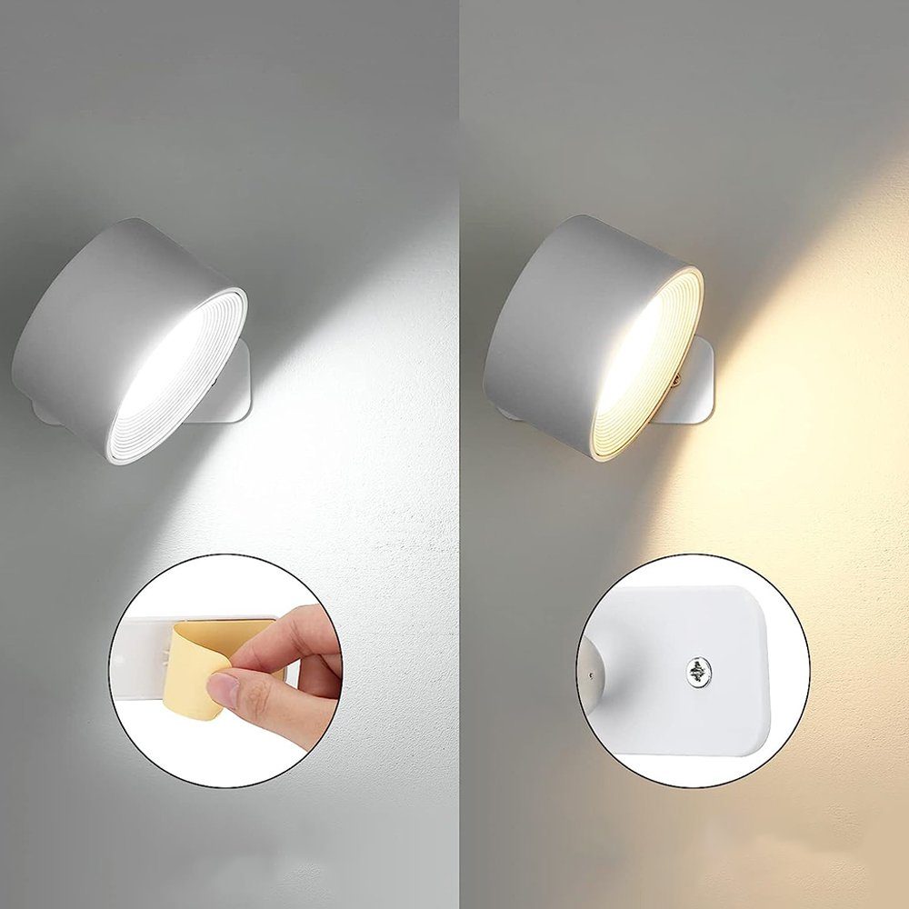 Warmweiß, 3 Wandleuchten Wandmontage, Leselampe USB-Ladeanschluss Wandlampen und Kabellose Wiederaufladbare LED zur 3 Dimmbare, LED Wandlampe Innen, Helligkeitsstufen mit 360° Control fest Touch drehbare integriert, AKKEE Farbmodi Wandleuchte