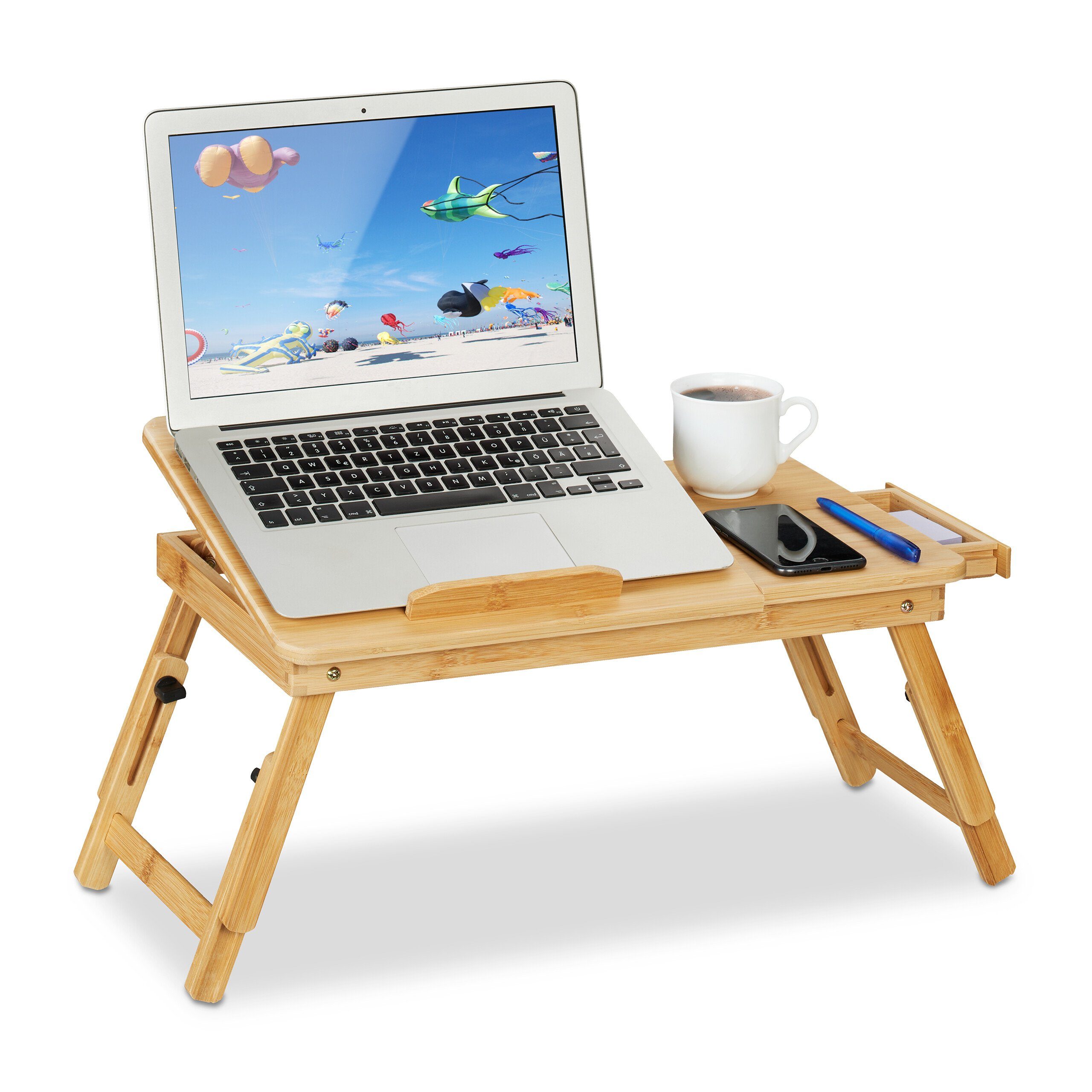 relaxdays Laptoptisch Klappbarer Laptoptisch aus Bambus