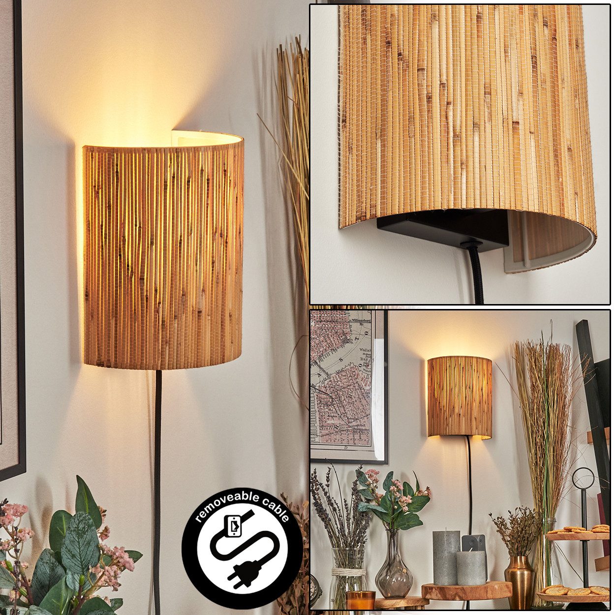 hofstein Wandleuchte Wandlampe aus Metall/Seegras in günstig online kaufen
