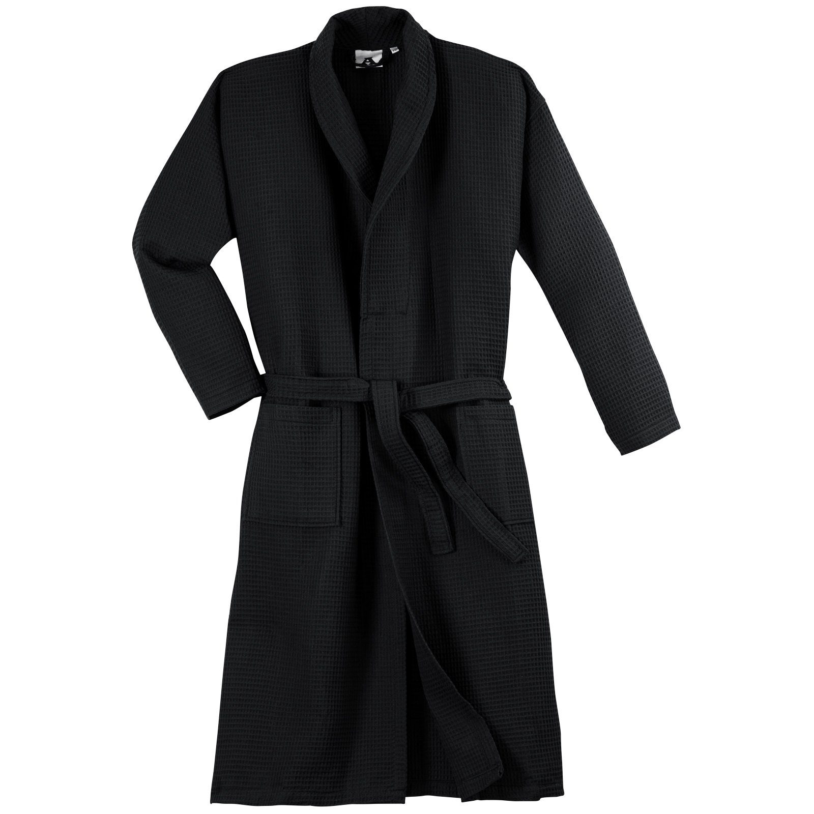 ABRAXAS Herrenbademantel Abraxas Übergrößen Bademantel Waffelpikee schwarz, Baumwolle, Schalkragen