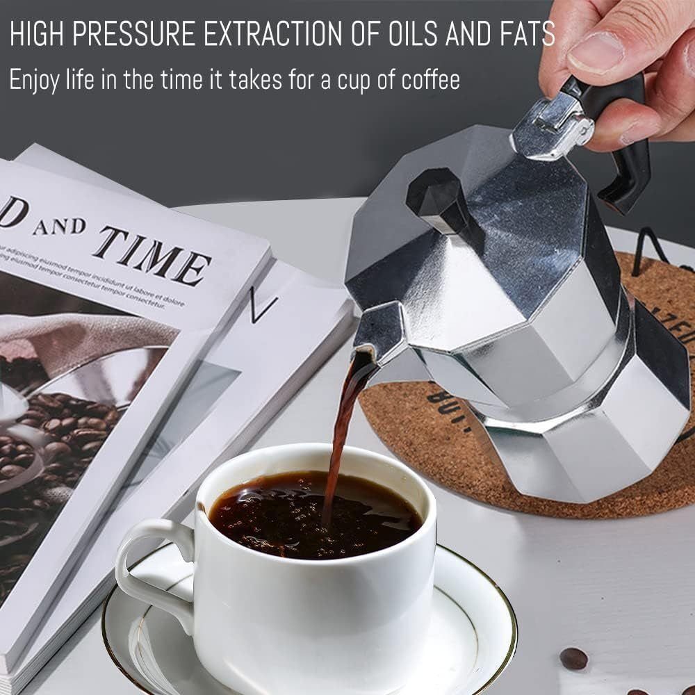 Kaffe Espressokanne 9-12 Kocher, Tassen Espressokocher Kaffeekanne, Silikondichtung, BlingBin Kaffeebereiter Edelstahlfilter, Sicherheitsventil 0.45l