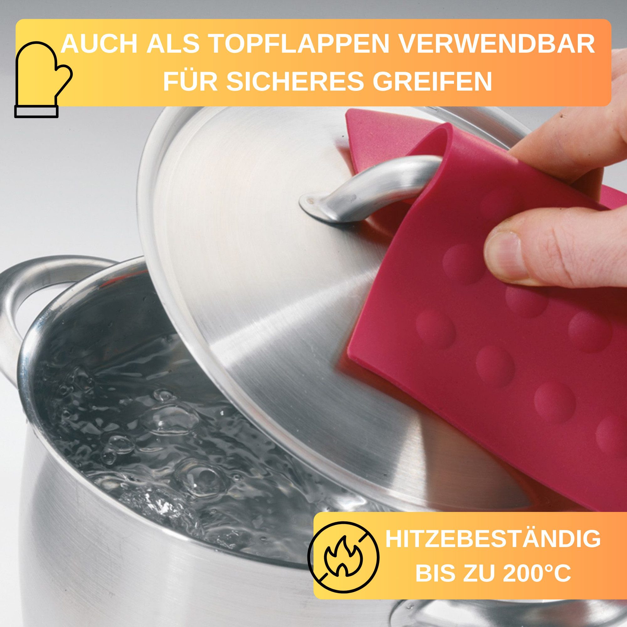 Thiru Topfuntersetzer und Topflappen aus rutschfestem Silikon mit Noppen, Zubehör für Töpfe, Pfannen sowie Auflauf- und Backformen, 2-tlg., rutschfestes Silikon – Bild 3 von 4