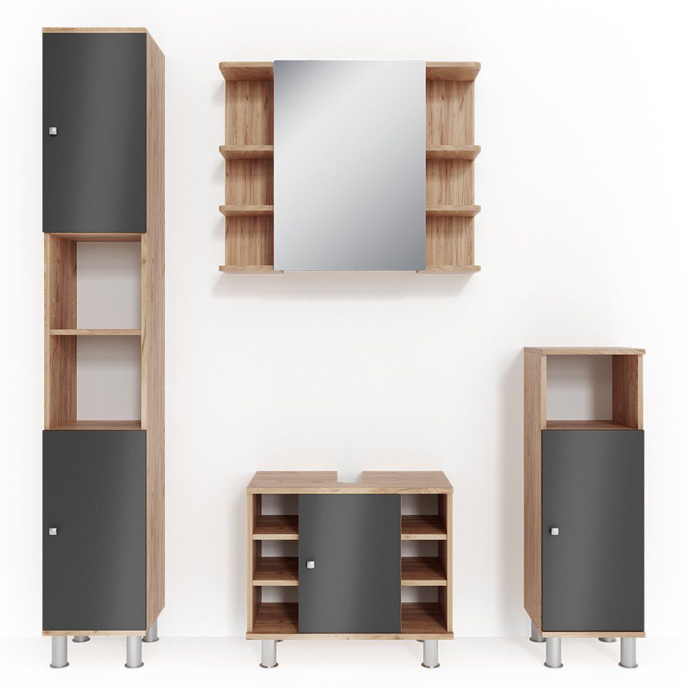 Badmöbel-Set Fynn, Anthrazit/Goldkraft Eiche, 4 Teile