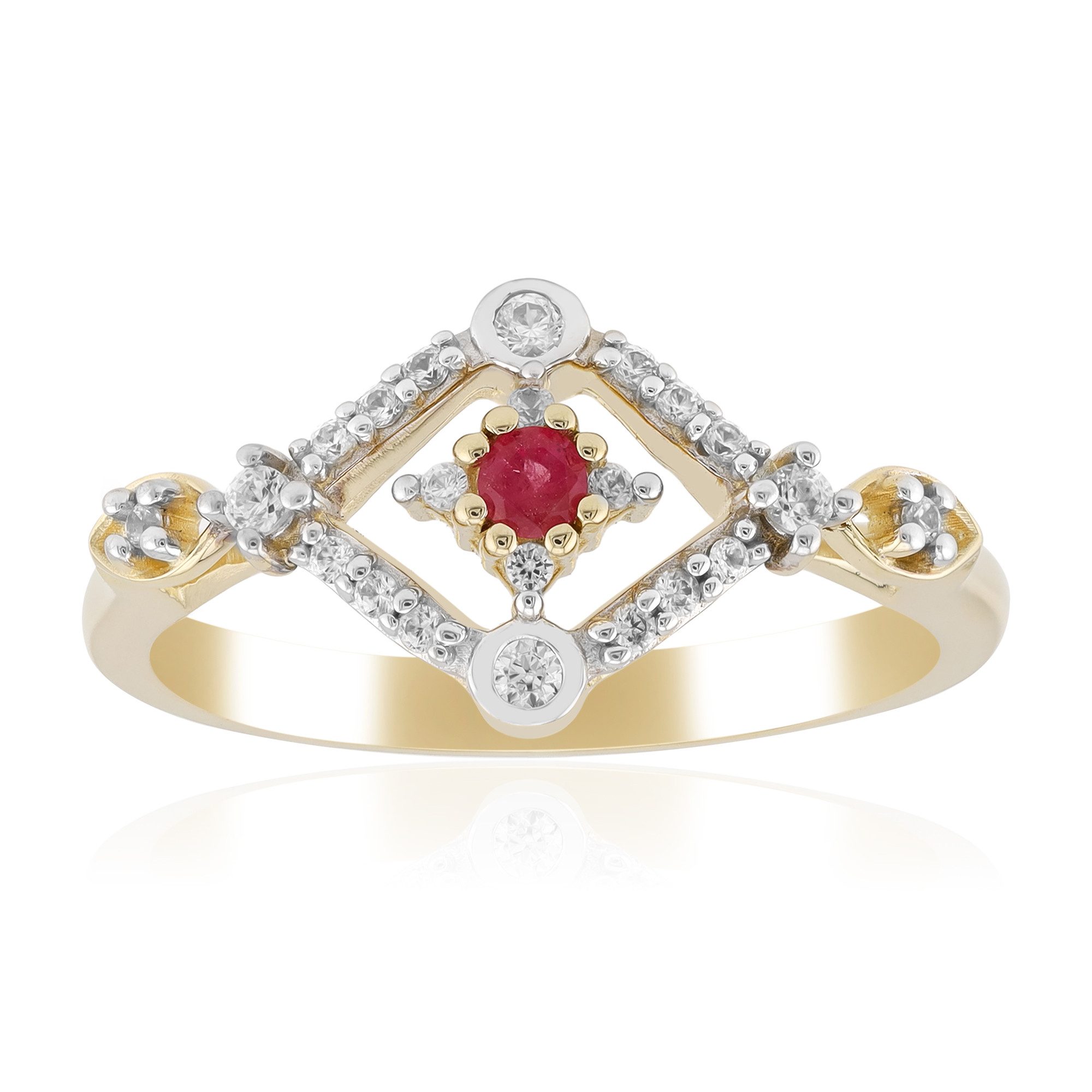 Cavill Goldring Cavill Damenring 375er Gelbgold, roter Beryll 0,04 ct, Zirkonia (1-tlg)