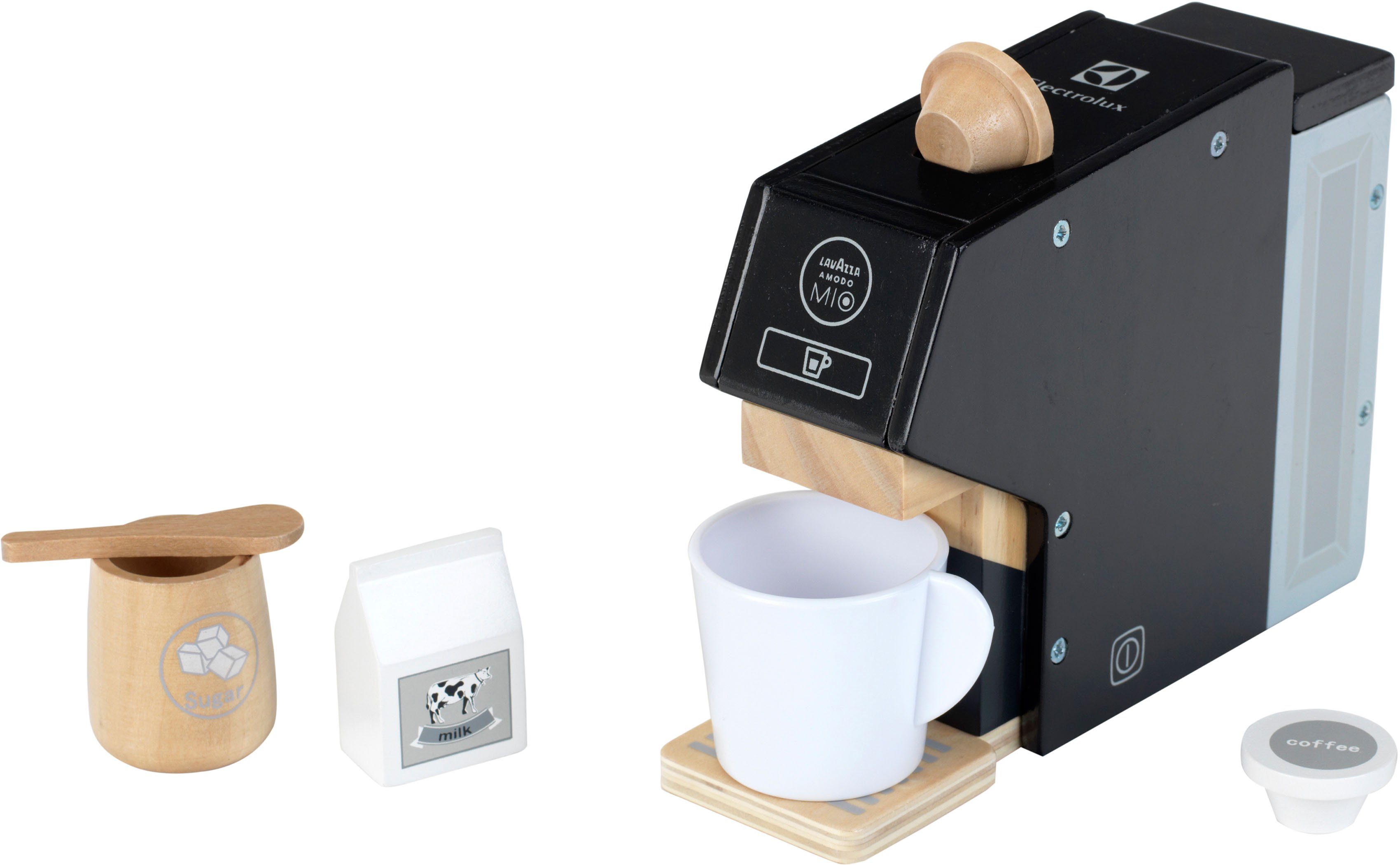 Klein Kinder-Kaffeemaschine Holzspielzeug, Electrolux, Holz, mit  Kaffeekapseln und Zubehör aus Holz