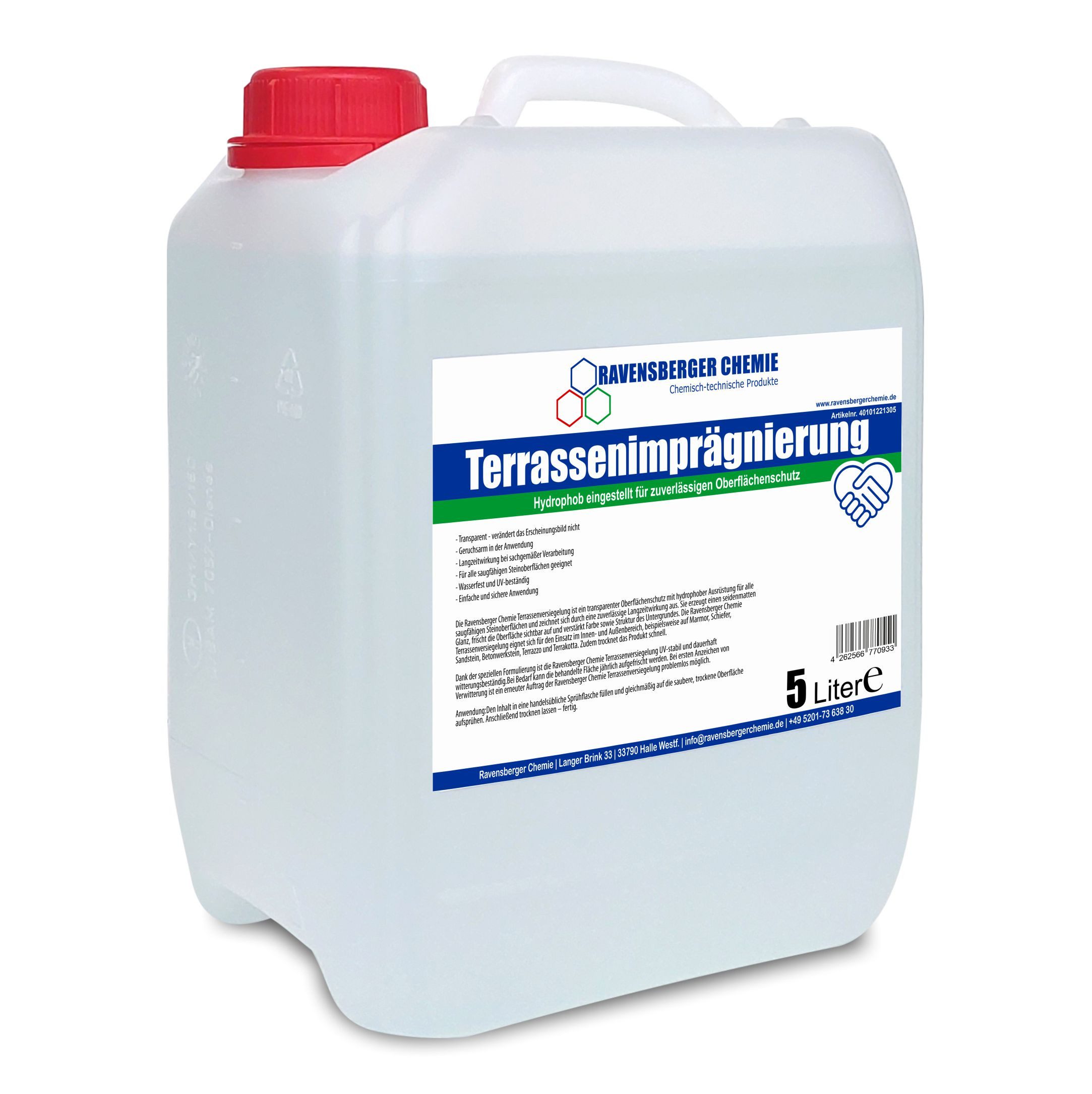 Ravensberger Chemie Terrassenimprägnierung & Versiegelung - 5 Liter Naturstein-Imprägnierung (5 Liter Kanister von Ravensberger Chemie), Imprägnierung für Stein, Beton & Holz – Schutz im Außenbereich