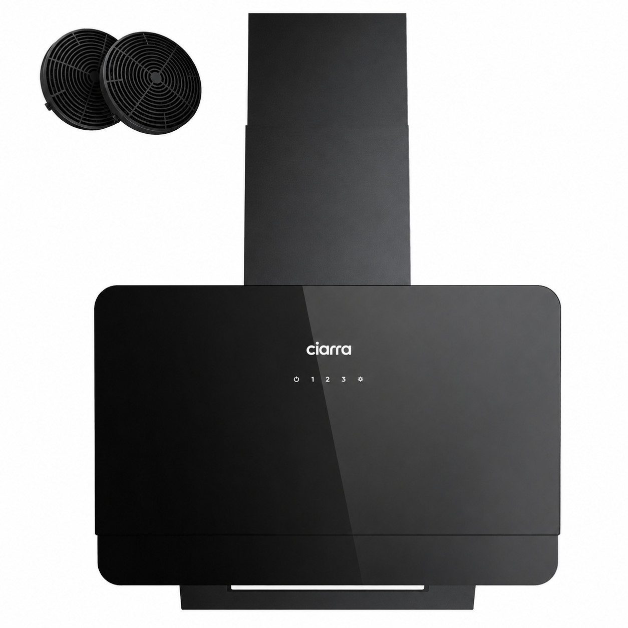 CIARRA Kopffreihaube 60 cm Dunstabzugshaube A+ 590 m³/h SensorTouch 3 Stufen VM6765CB 60 cm Dunstabzugshaube A+ 590 m³/h SensorTouch 3 Stufen VM6765CB, Leise Schräghaube 60 cm mit Aktivkohlefiltern, Fettfiltern Schwarz