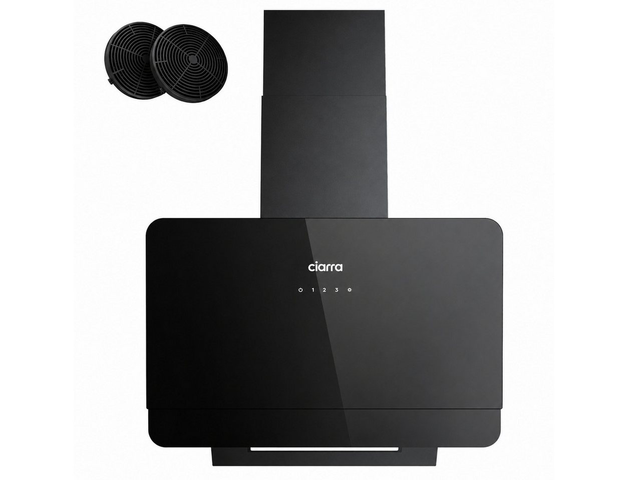 CIARRA Kopffreihaube 60 cm Dunstabzugshaube A+ 590 m³/h SensorTouch 3 Stufen VM6765CB Leise Schräghaube 60 cm mit Aktivkohlefiltern, Fettfiltern Schwarz
