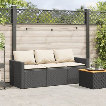 vidaXL Loungesofa Gartensofa mit Kissen 3-Sitzer Schwarz Poly Rattan