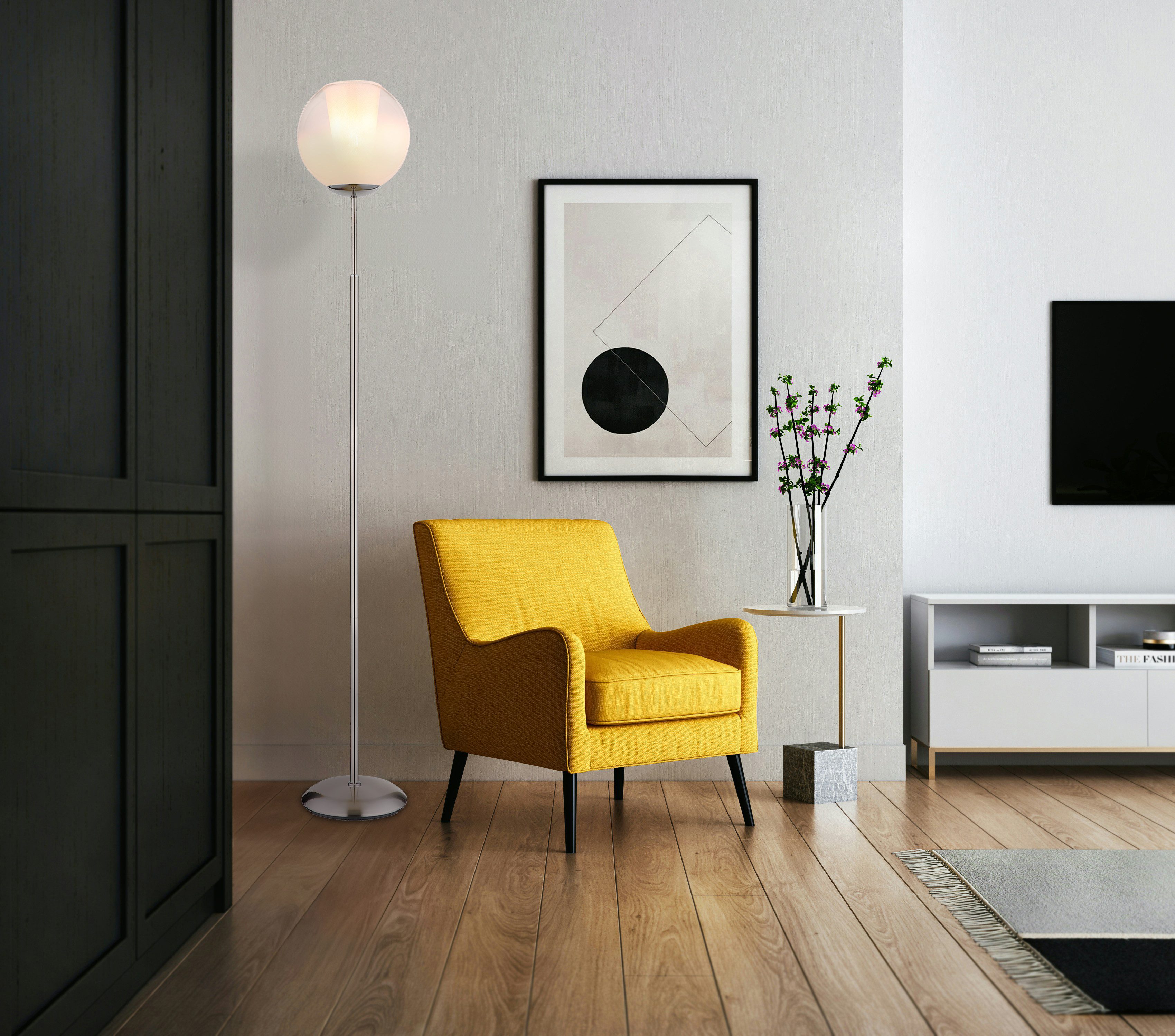 GLOBO LIGHTING Stehlampe BARRY, ohne Leuchtmittel, Stehlampe Glaskugel opal klar verlaufend Glaskristallleuchte