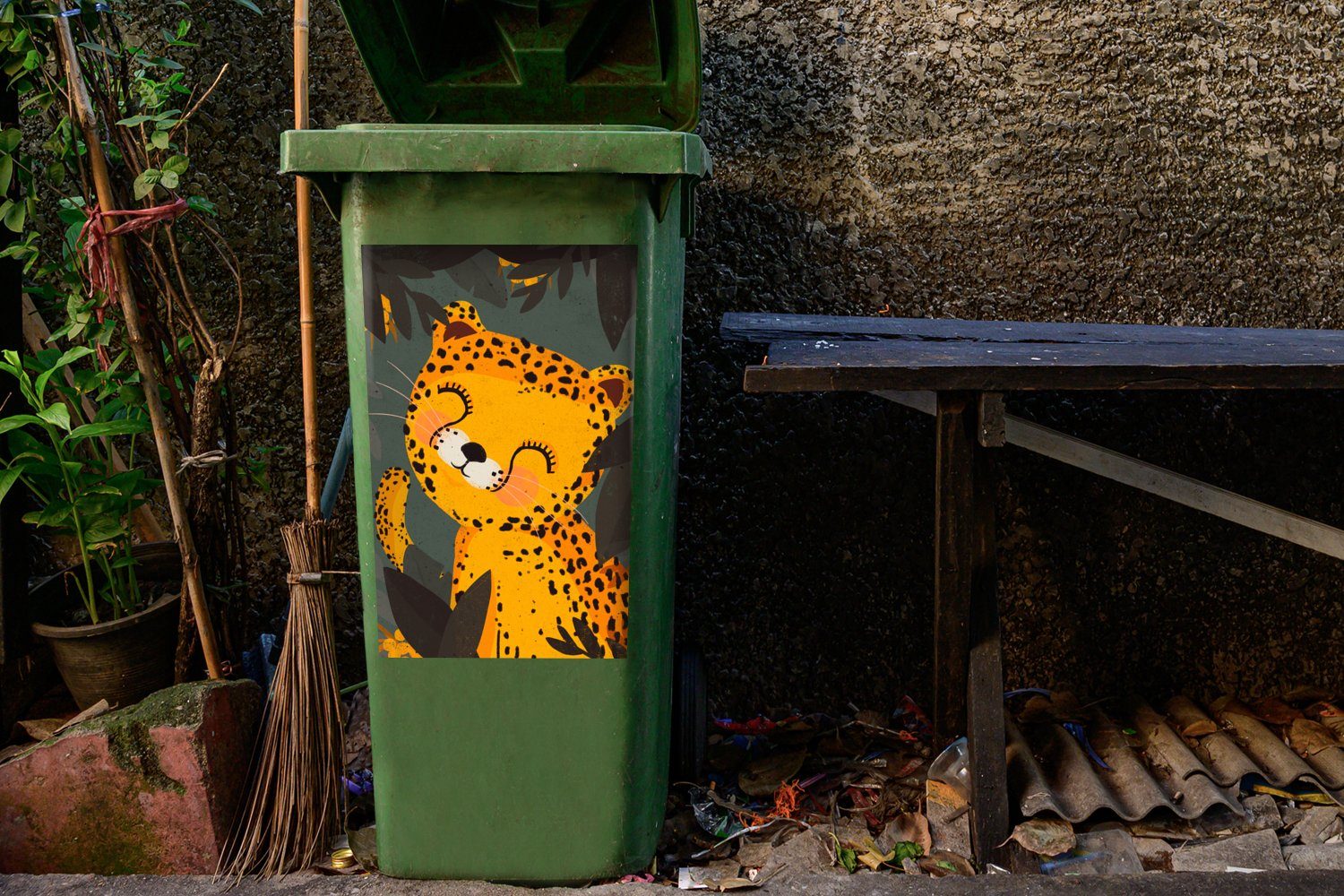 Mülltonne, Gepard (1 Mülleimer-aufkleber, - - Tiere Wandsticker Sticker, - St), Kinder Abfalbehälter Container, MuchoWow Dschungel