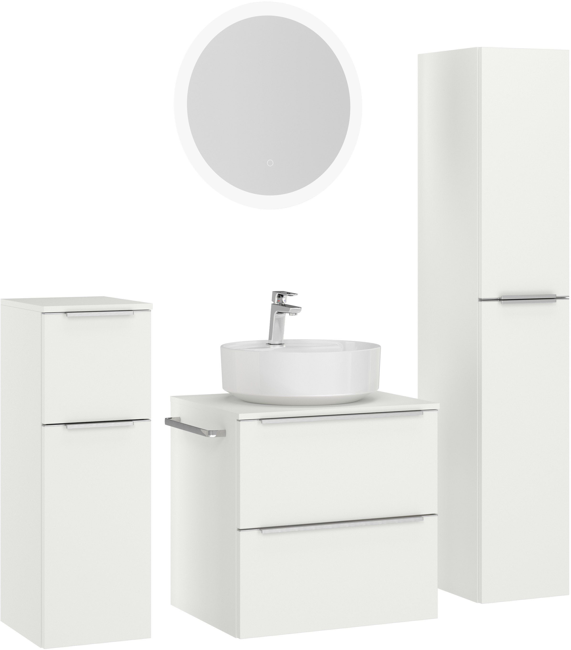 nobilia® Badmöbel-Set Alvene, (4-St., vormontiert, mit Soft-Close), inkl. Spiegel mit Touch-Sensor, in vier Breiten