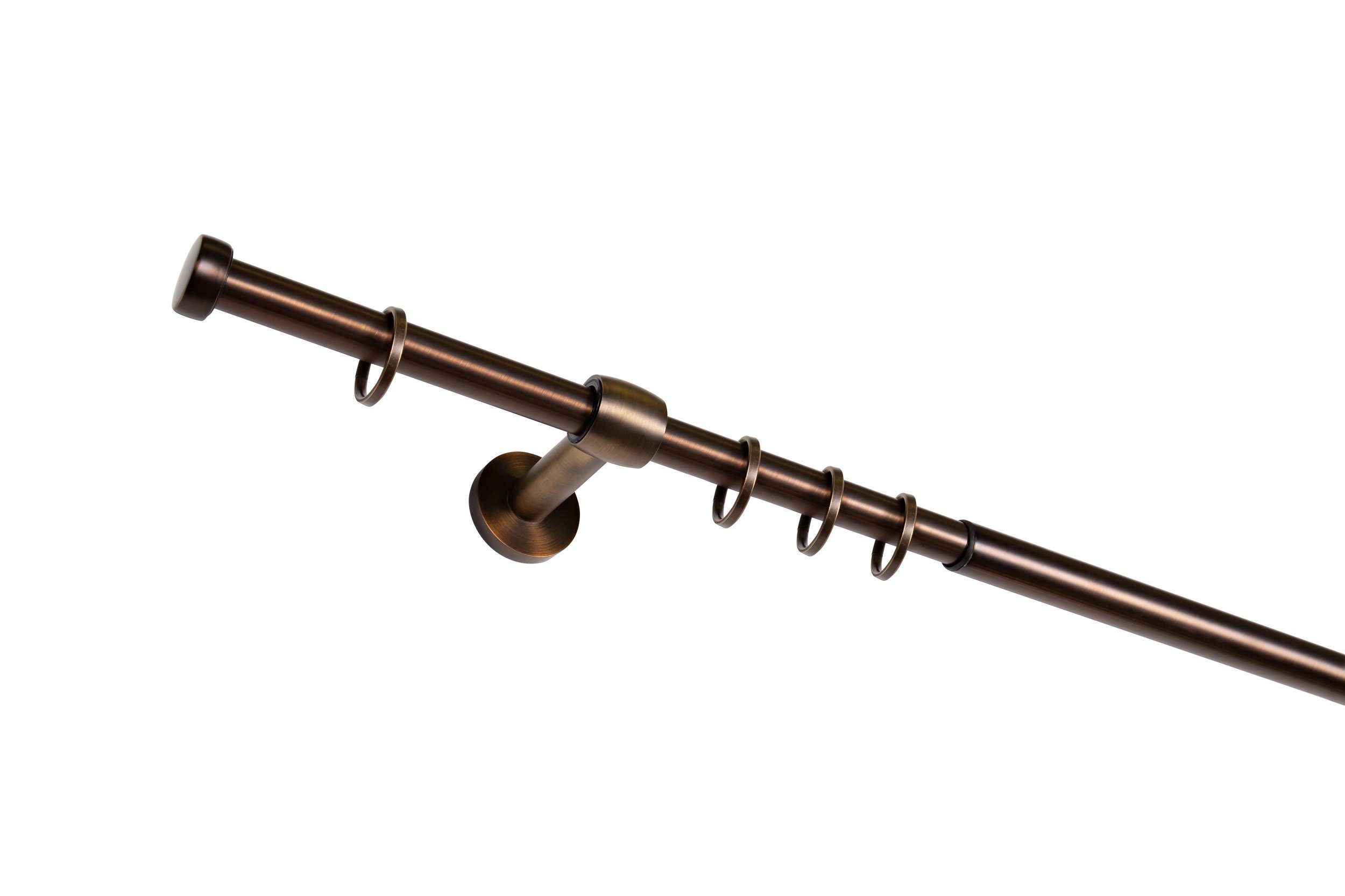 Gardinenstange Teleskopgarnitur Kappe-Elegant, ondeco, Ø 1-läufig, Metall Bohren, 19 mm, verschraubt, ausziehbar, Bronziert