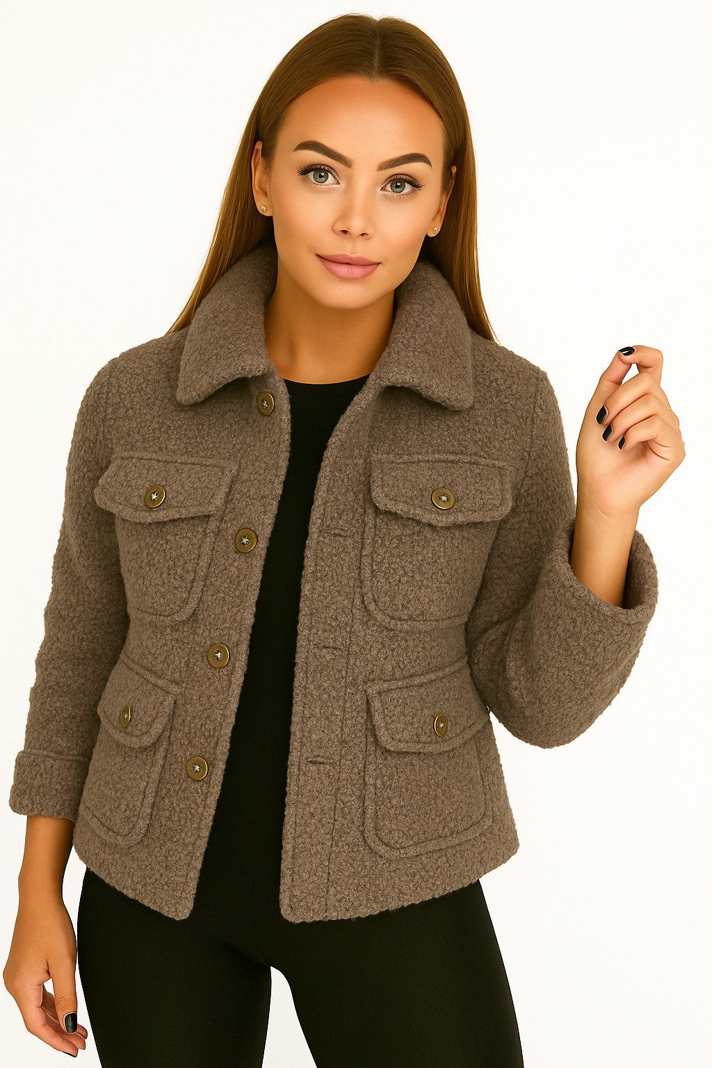 Worldclassca Fellimitatjacke Worldclassca Hemdjacke Knopf Trench Teddy Jacke Übergangsjacke Blouson Neue Kollektion - Stilvolle und gemütliche Mode für Damen
