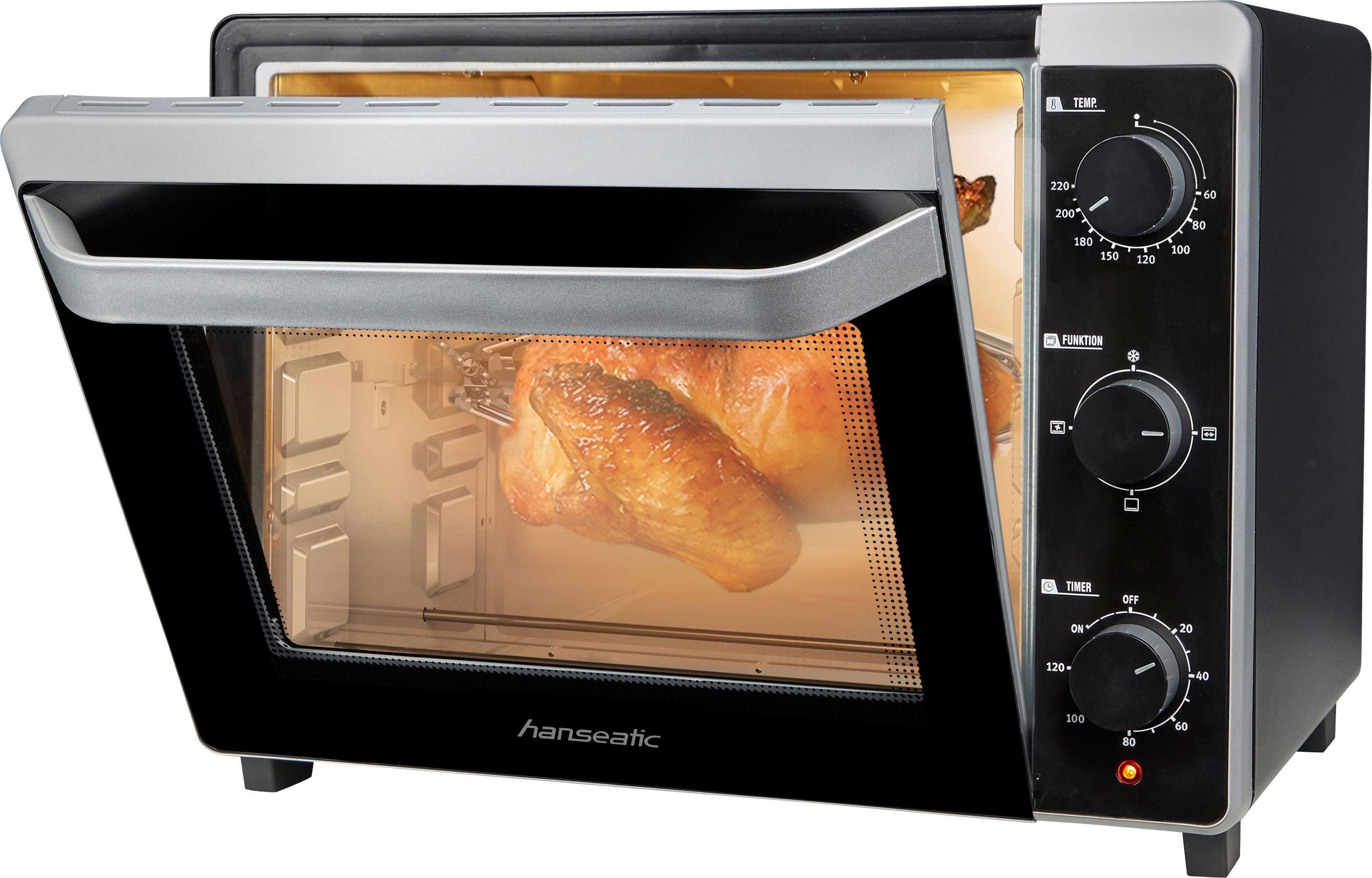 Hanseatic Minibackofen 17194935, 30 L Volumen, 1600 W, Grillrost, Fettpfanne, Drehspieß, Testnote "GUT", Zeitschaltuhr