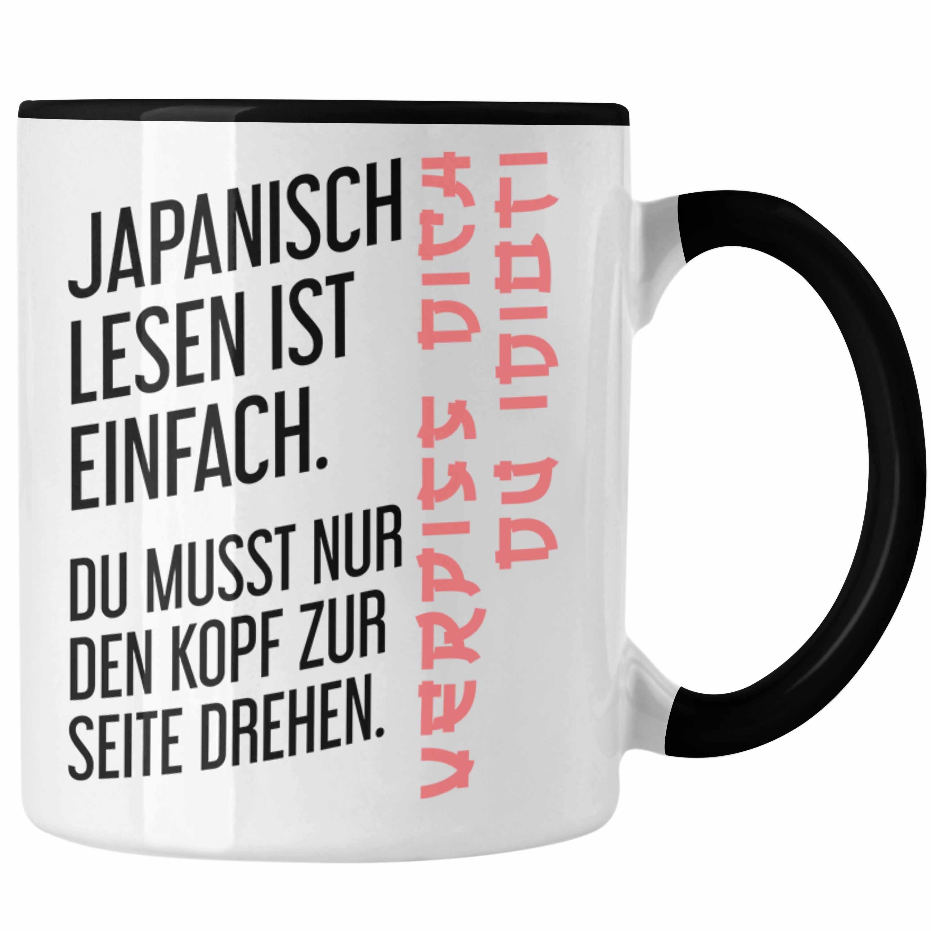 Trendation Tasse Trendation - Japanisch Lesen Ist Einfach Tasse Geschenk Ironie Sarkasmus Spruch Becher Schwarz