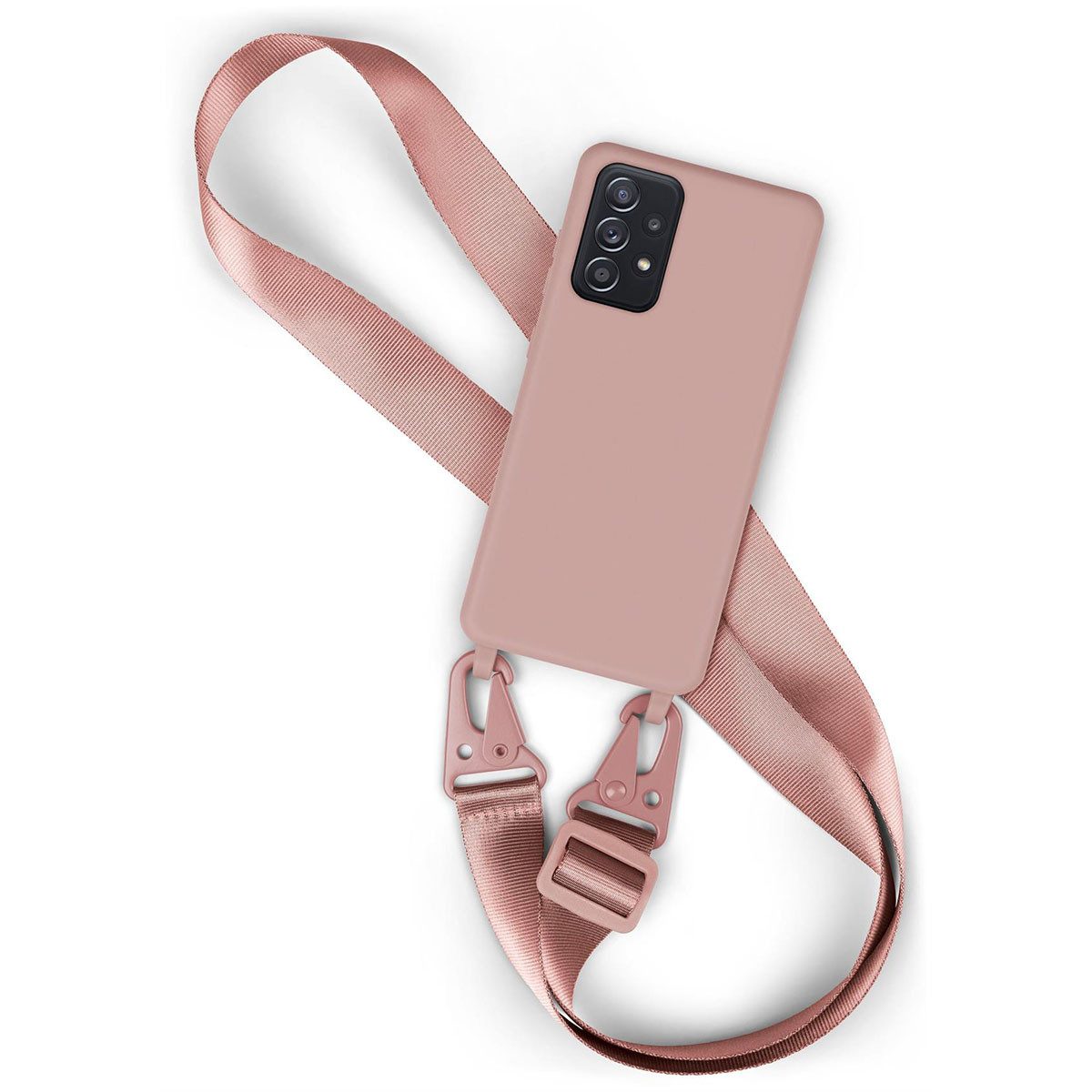 moex Handykette für Samsung Galaxy A52 Case zum Umhängen HoverCover Rosa 6,5 Zoll, Handyhülle mit Band Hülle Kette Breit Handyband abnehmbar Umhängehülle