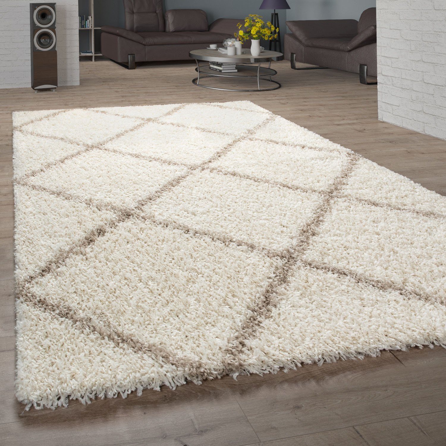 Hochflor-Teppich Kalmar 441, Paco Home, rechteckig, Höhe: 40 mm, Scandi  Design, Rauten Muster, weich & kuschelig, für Fußbodenheizung geeignet