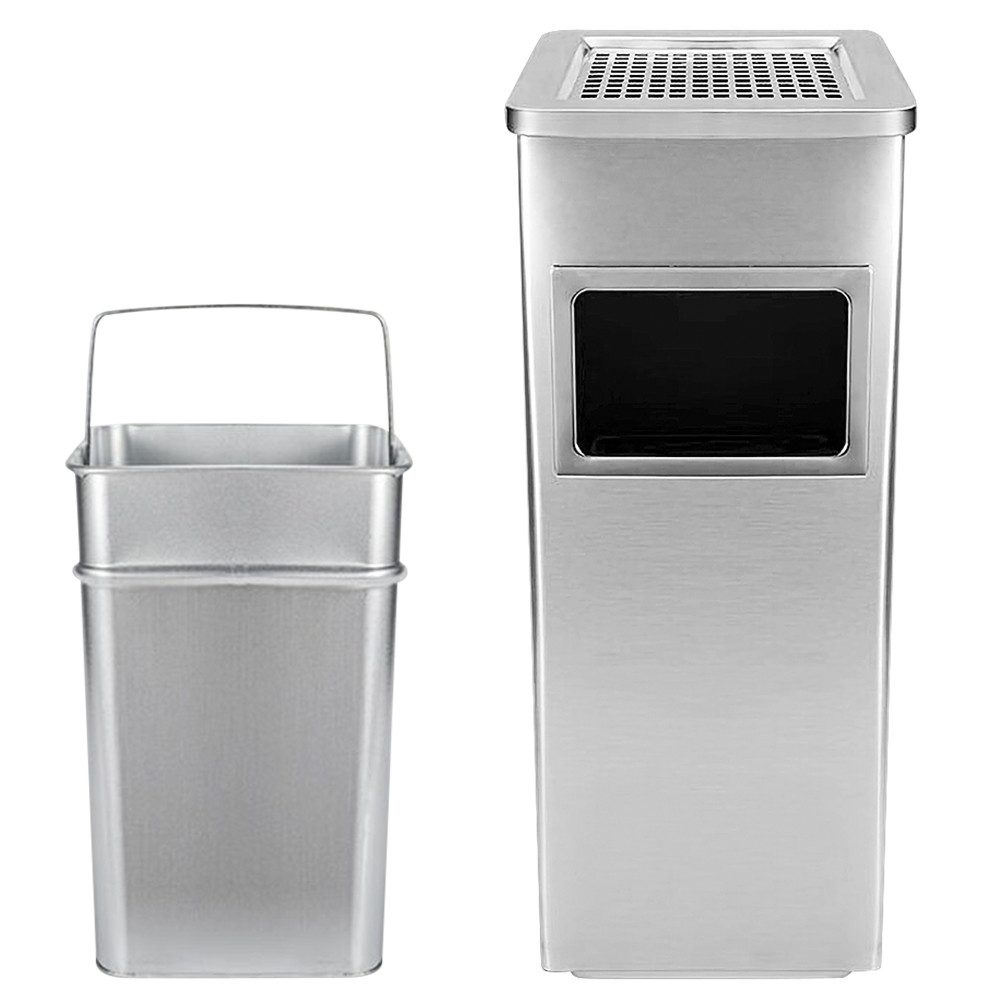 JEOBEST Mülleimer Aschenbecher Abfalleimer mit Inneneimer, EDELSTAHL, 35L, entnehmbarer Inneneimer und Ascher, eckig