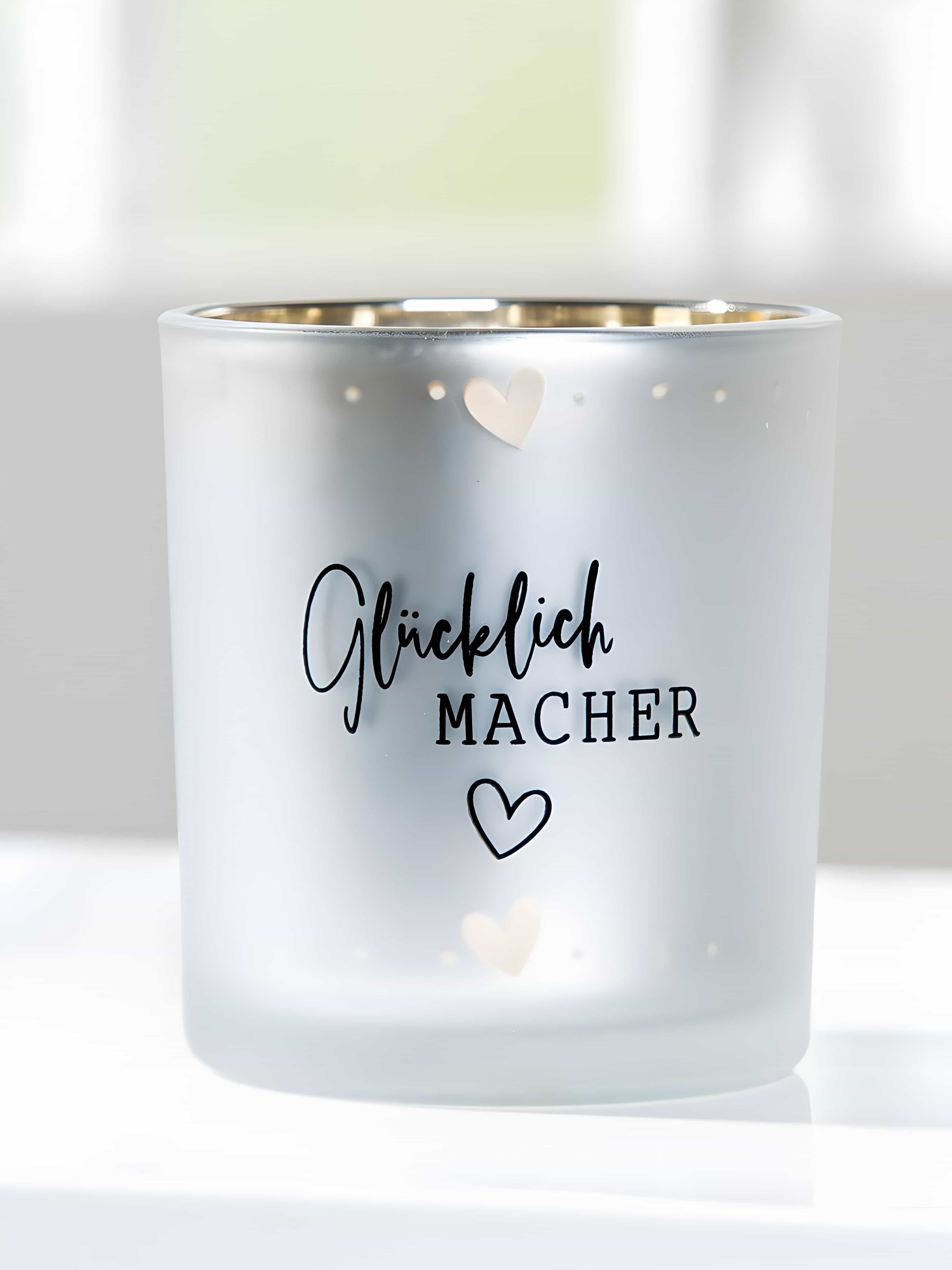 GILDE Настольные лампы Glas Windlicht Glücklich Macher (Einzelartikel, 1 St), Designobjekt, für Drinnen & Draußen (überdacht)