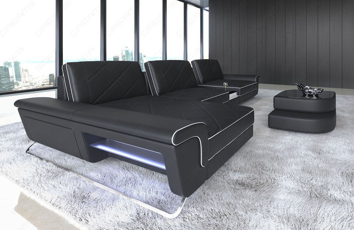 Rückenlehnen, L Couch, Dreams verstellbare LED, Sofa Designersofa Ecksofa mit Bari Sofa Form Ledersofa, Leder