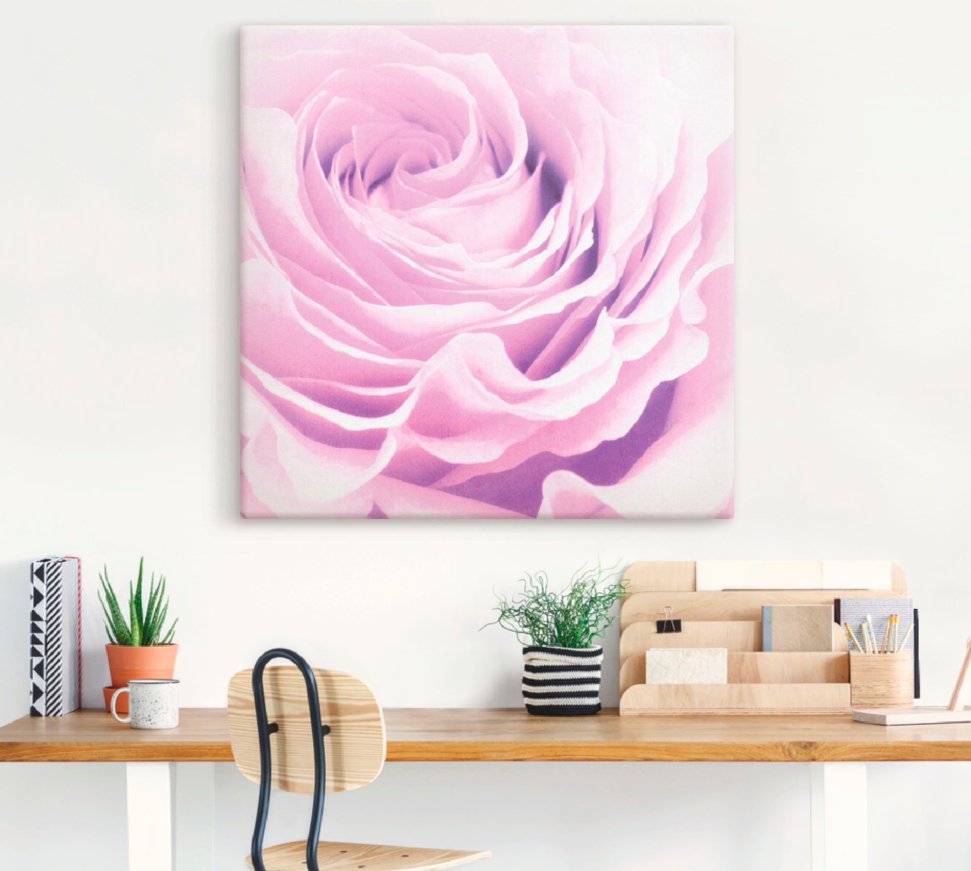 Artland Leinwandbild Pastell Rose, Blumen (1 St), auf Holzrahmen gespannt