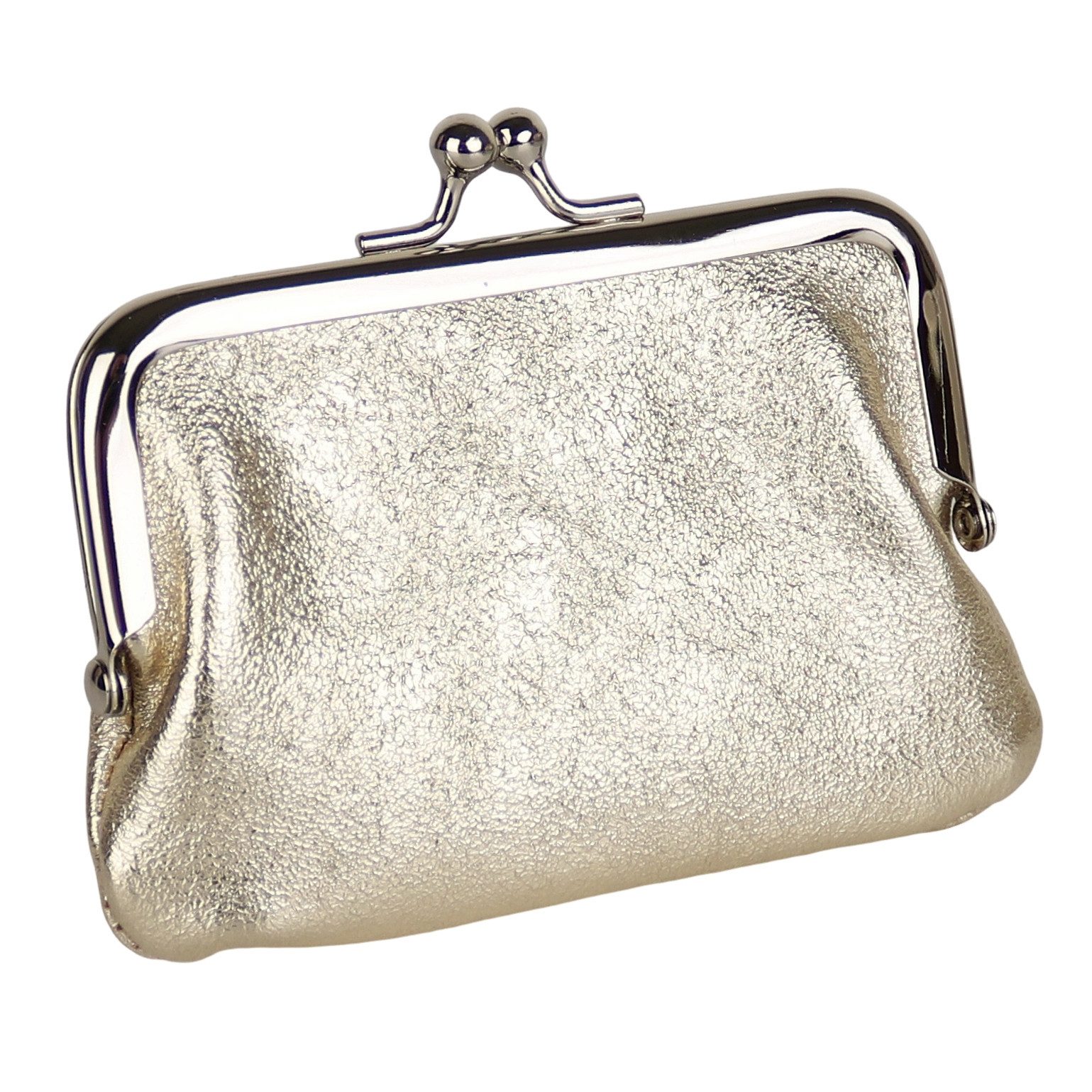 MIRROSI Mini Geldbörse Kleines Mittelgroßes Portemonnaie MADE IN ITALY Echtleder (ca. 11x7,5x2cm BXHXT), (Silberfarbene Klippverschluss-Knipsbörse)