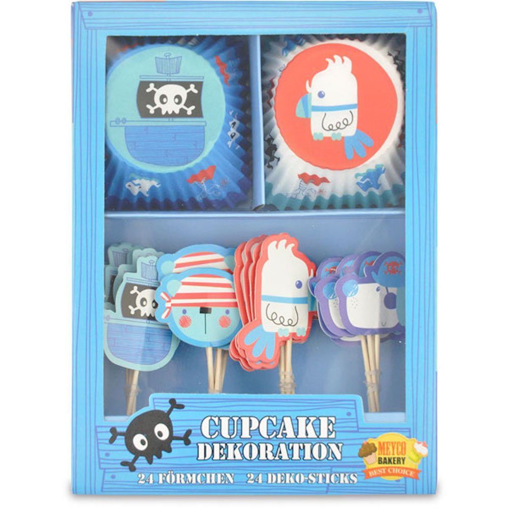 MEYCO Hobby Pompon Cupcake Muffins Dekorations Set Pirat, 48 teilig