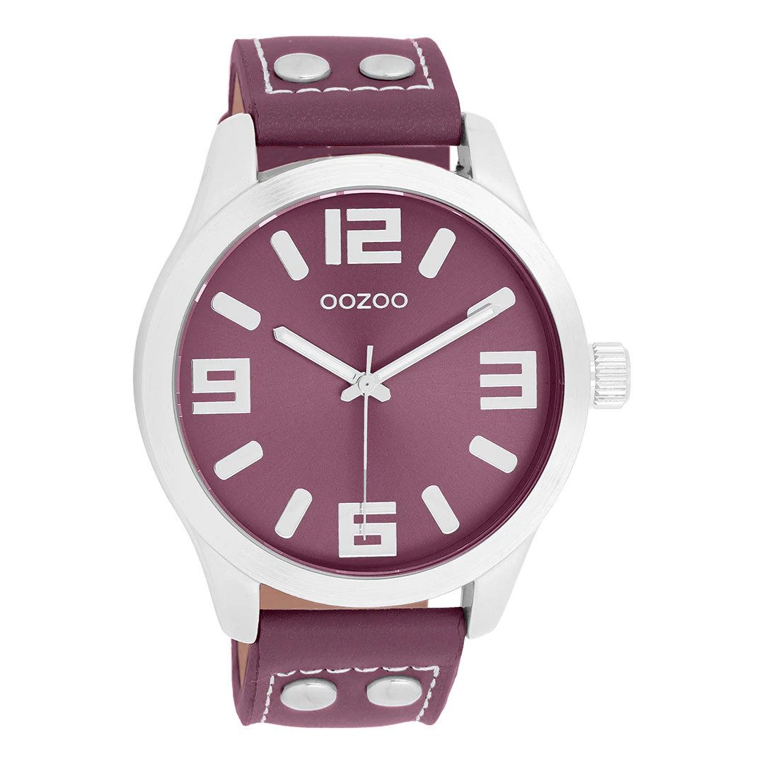 OOZOO Quarzuhr C11552, 46 mm – Armbanduhr mit lila Zifferblatt & Lederband, modischer Oversize-Look für Sie & Ihn