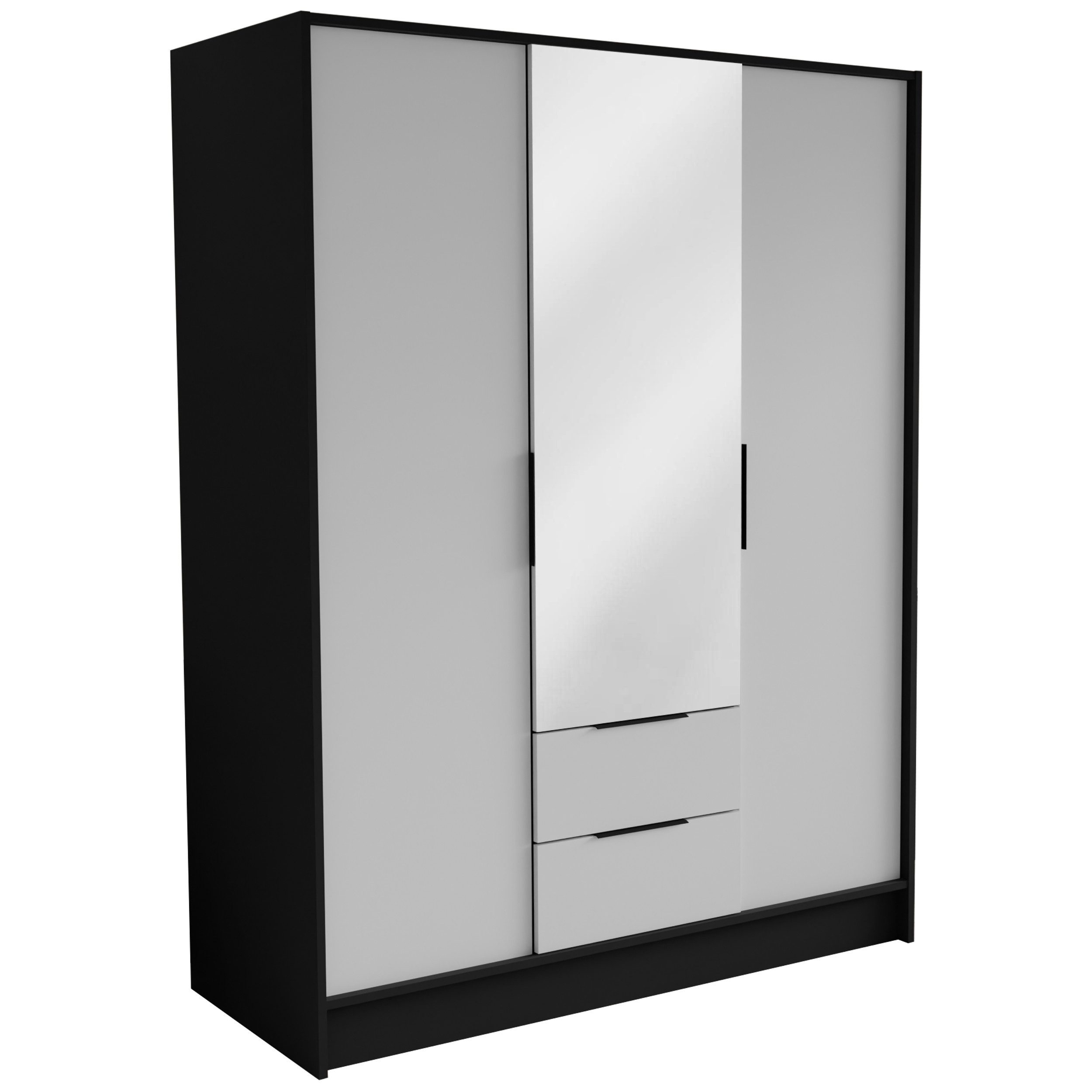Masseno Drehtürenschrank CAVA 150,5 cm Kleiderschrank mit Spiegel 3 Türen und 2 Schubladen Weiß